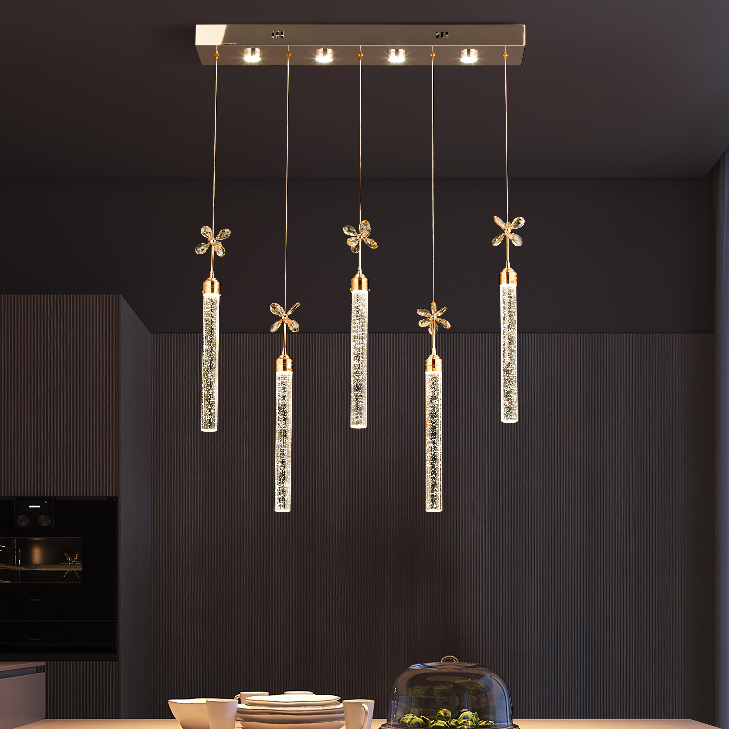 Luxury Gold LED Dining Room Pendant Light – 28.3” Dimmable Ceiling Light