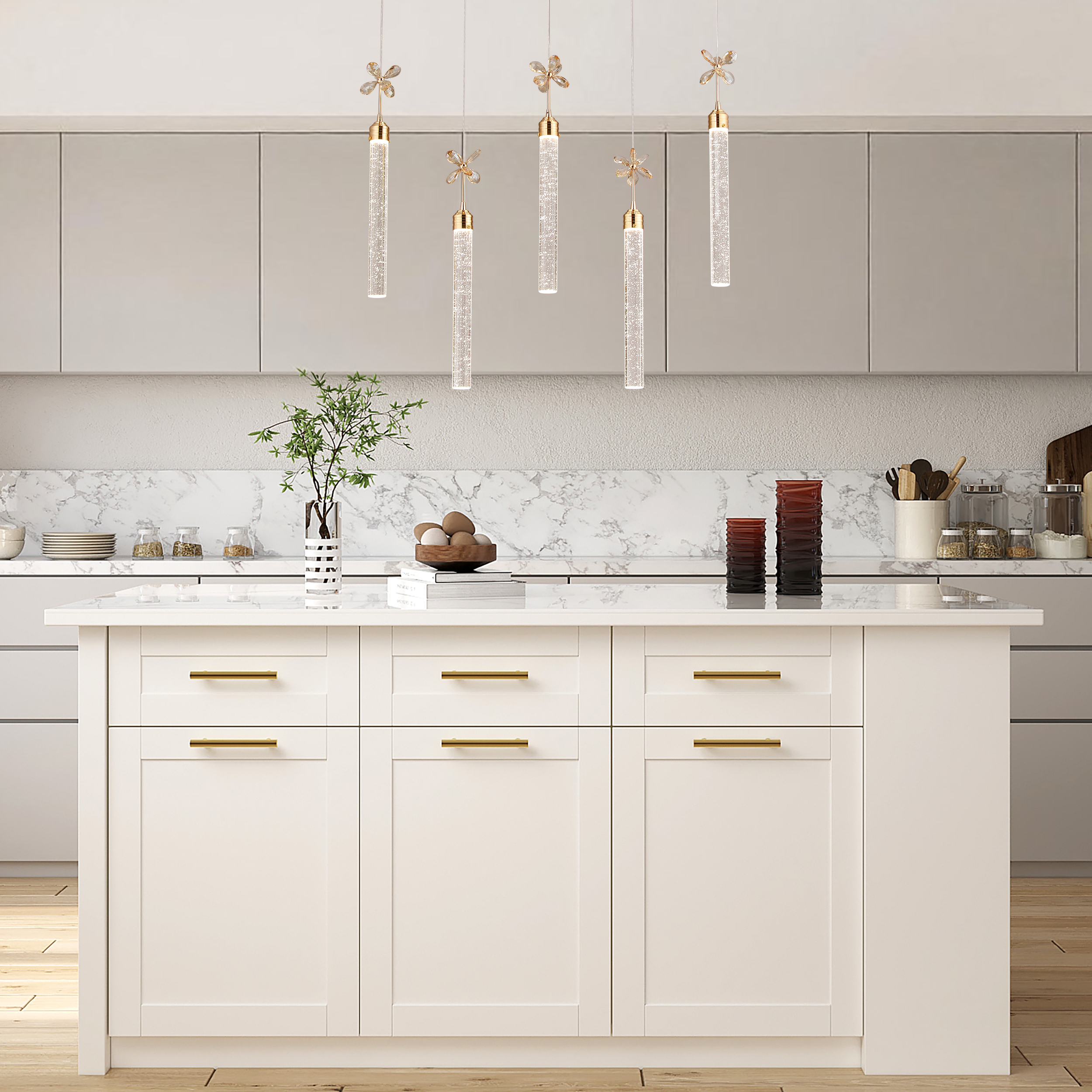 Luxury Gold LED Dining Room Pendant Light– 28.3” Dimmable Ceiling Light