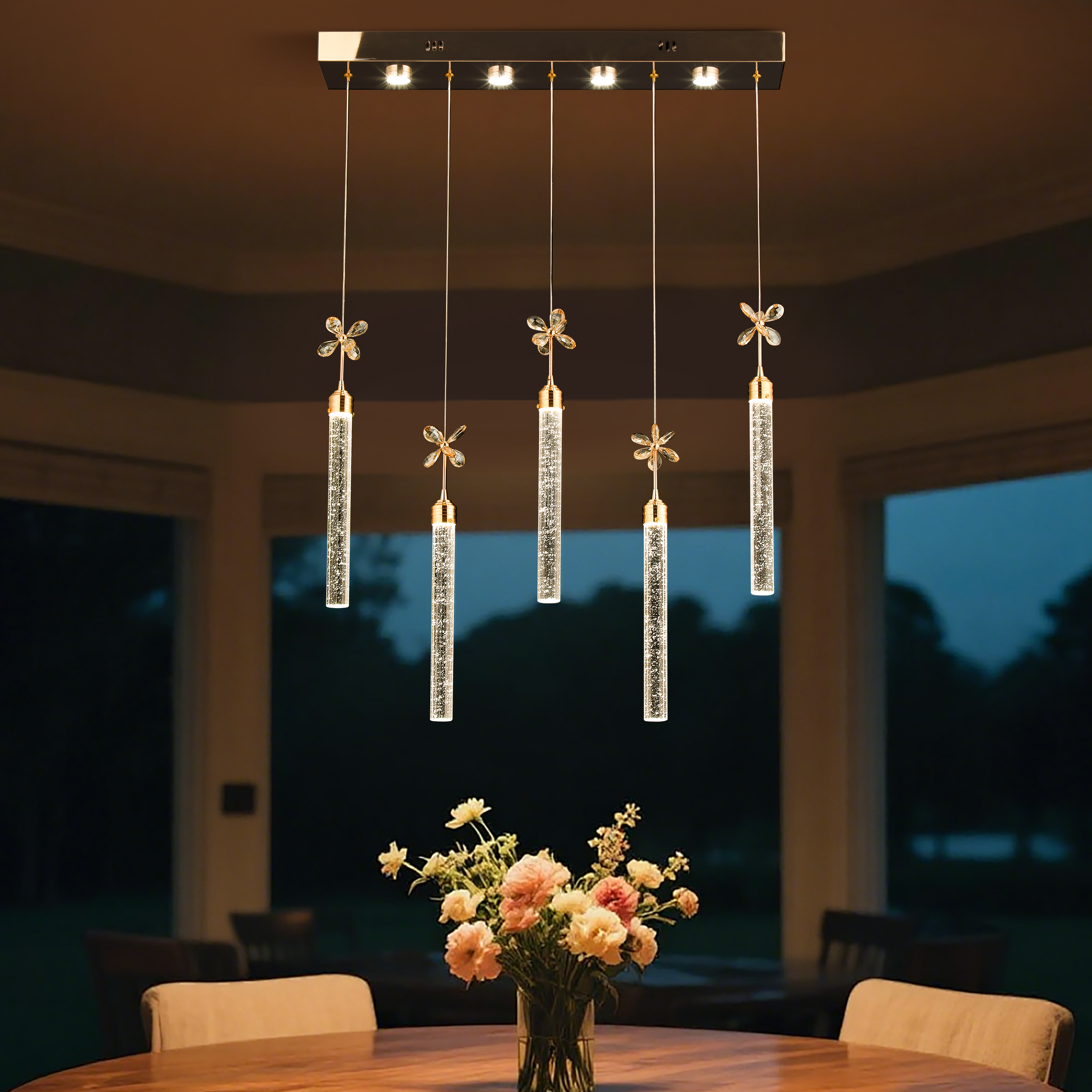Luxury Gold LED Dining Room Pendant Light– 28.3” Dimmable Ceiling Light