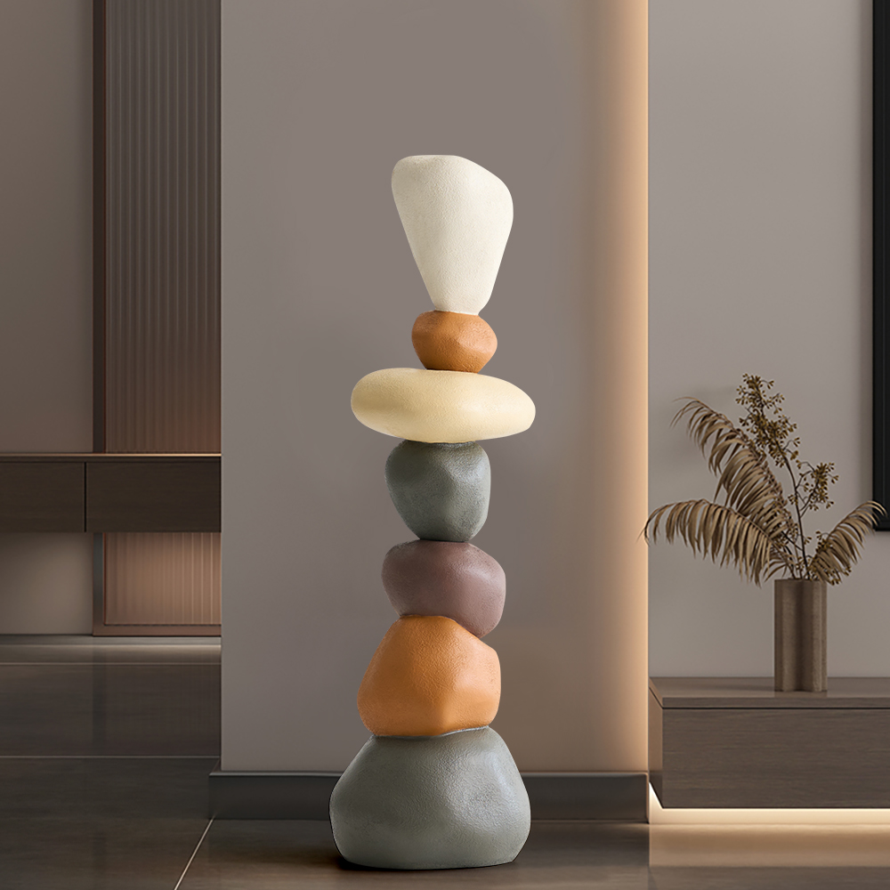 Stacked Resin Stone Floor Sculpture– 44.9 Inches Tall