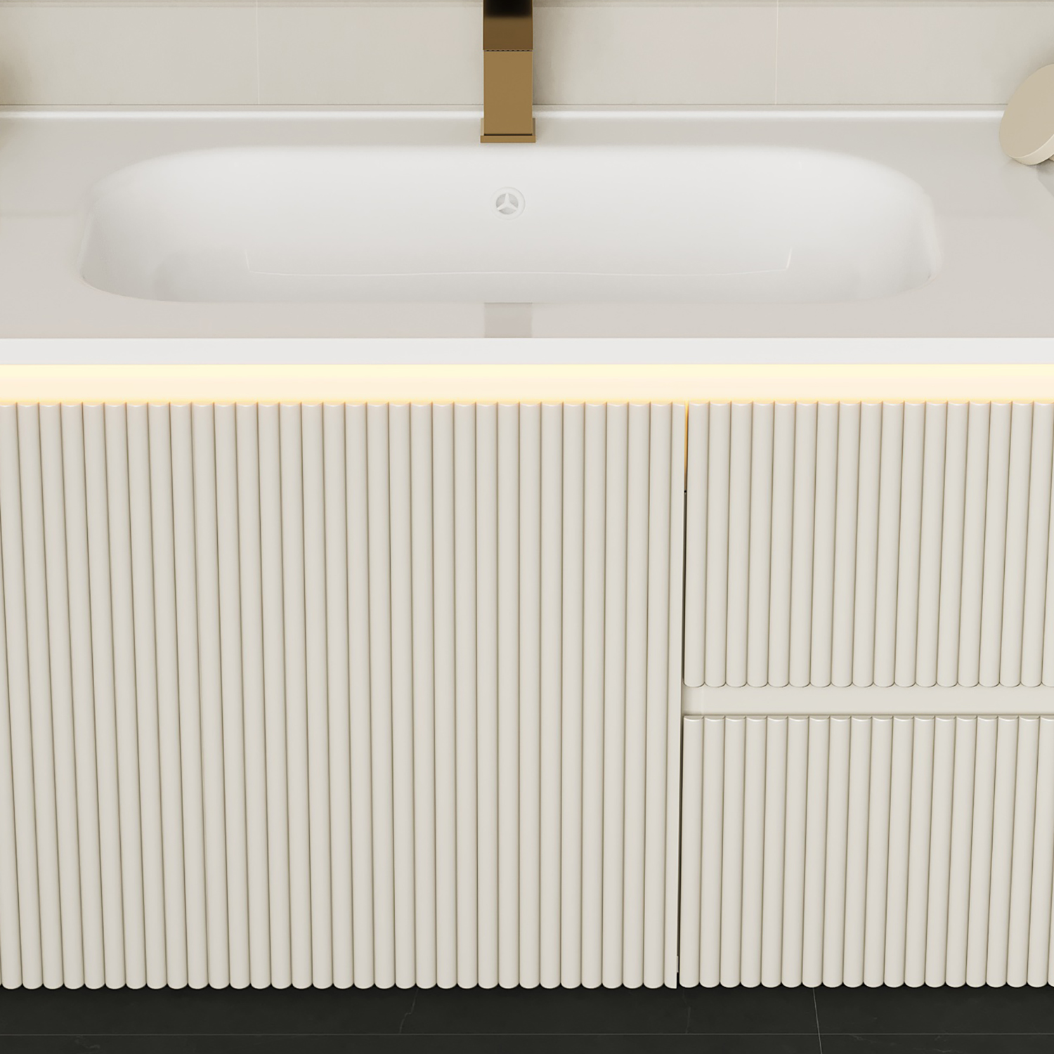 Meuble salle de bain suspendu 120 cm blanc mat avec vasque et LED intégrée image de vente