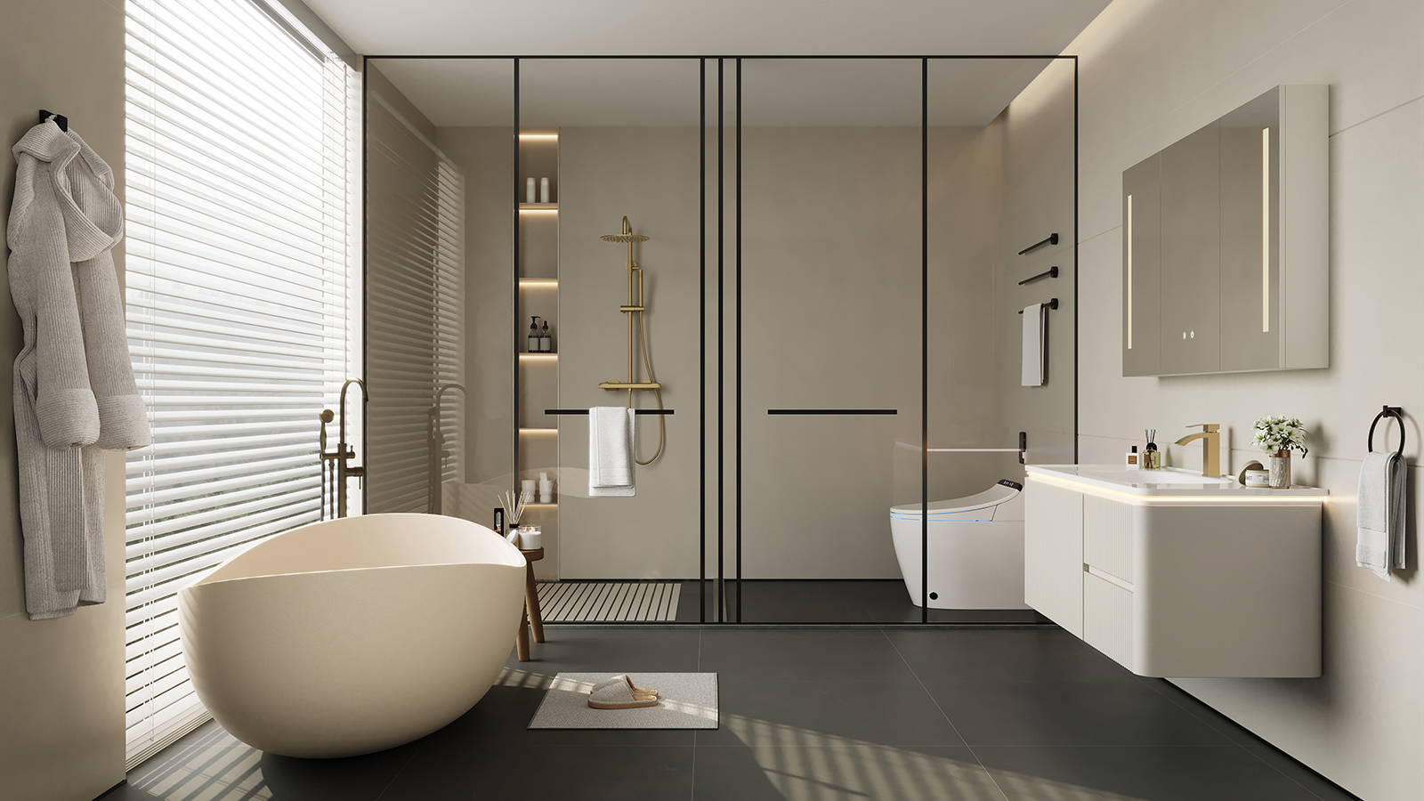 Meuble salle de bain suspendu 120 cm blanc mat avec vasque et LED intégrée image de vente