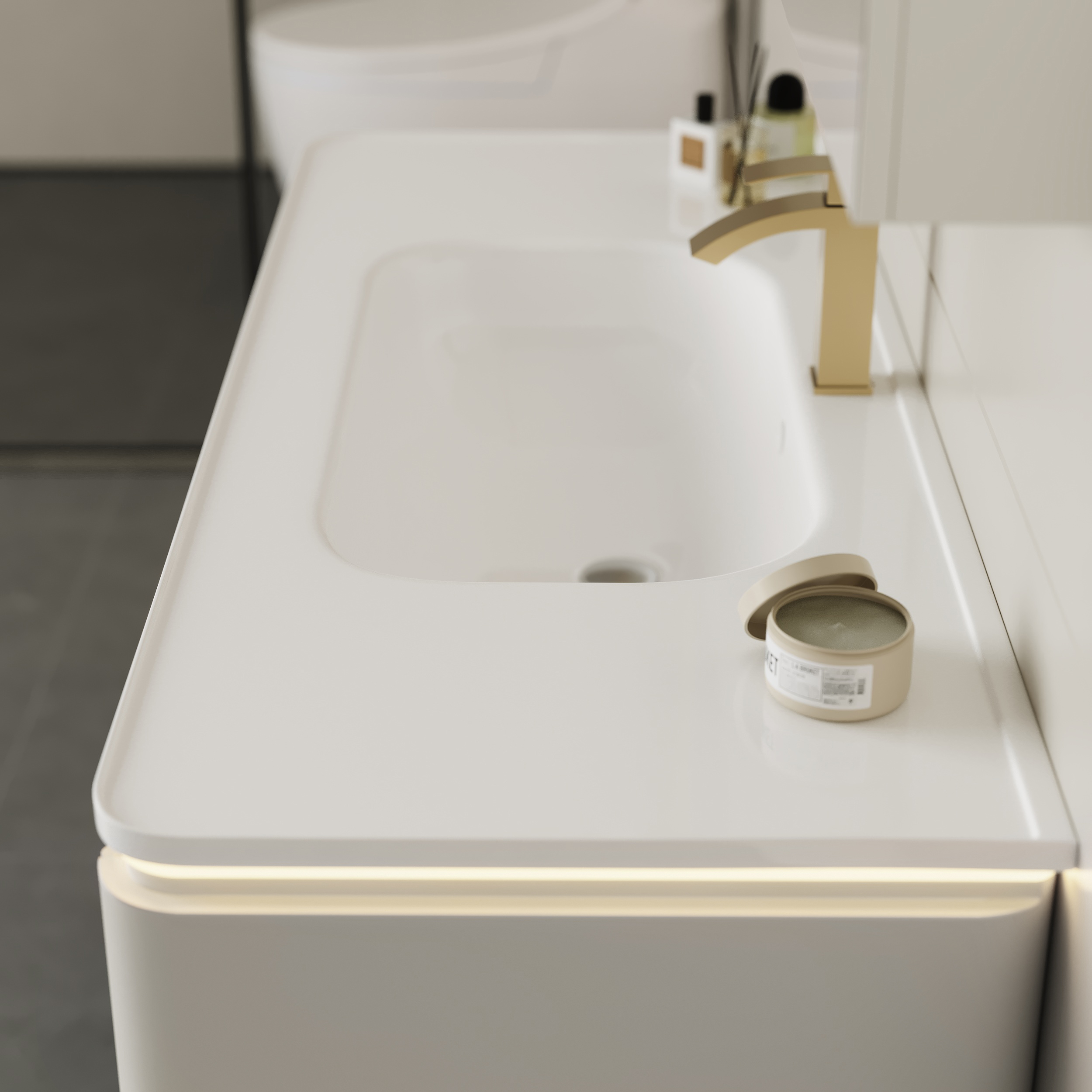 Meuble salle de bain suspendu 120 cm blanc mat avec vasque et LED intégrée image de vente
