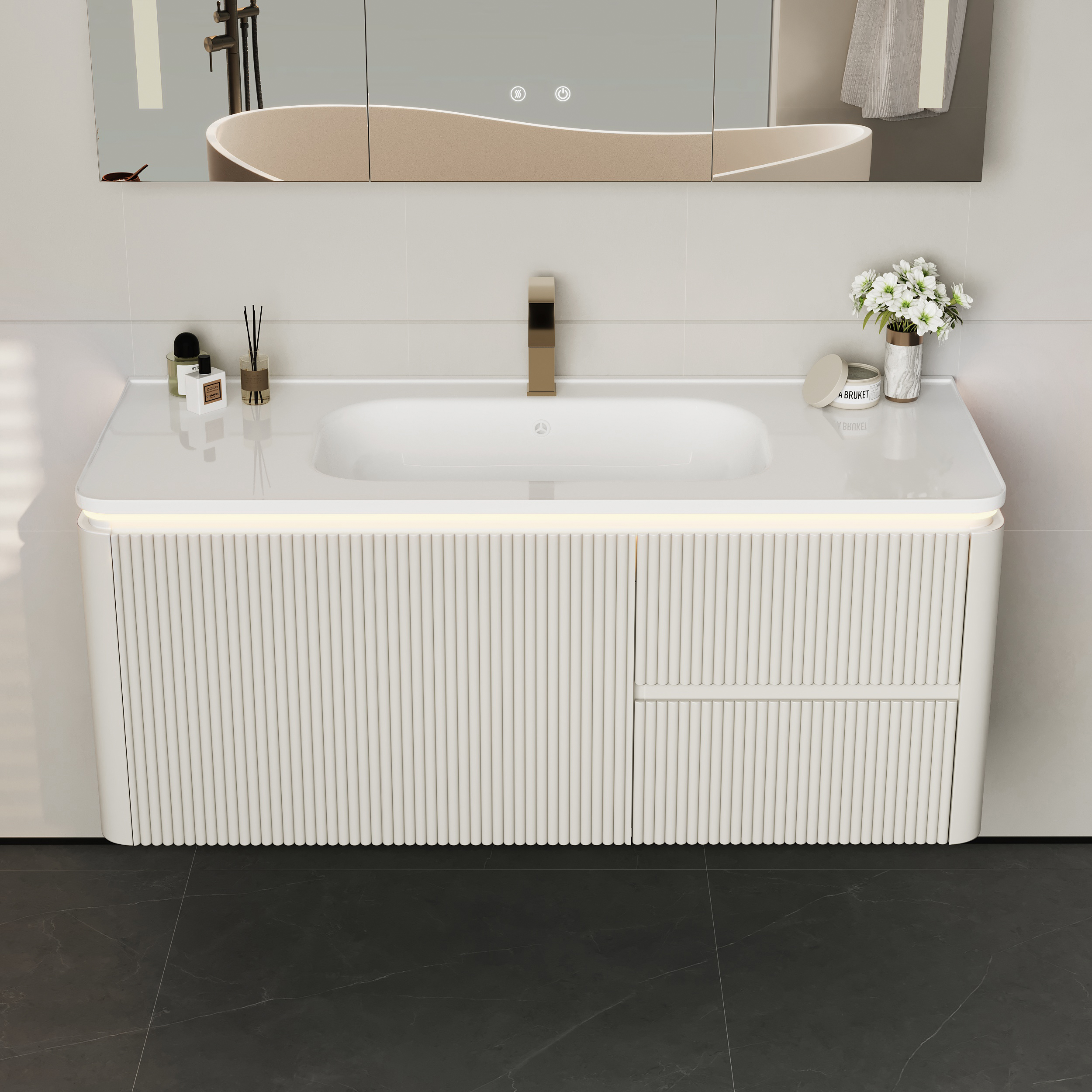 Bathroom Vanity Set 1200mm Modern Warm White LED Floating Bathroom Vanity with Sink