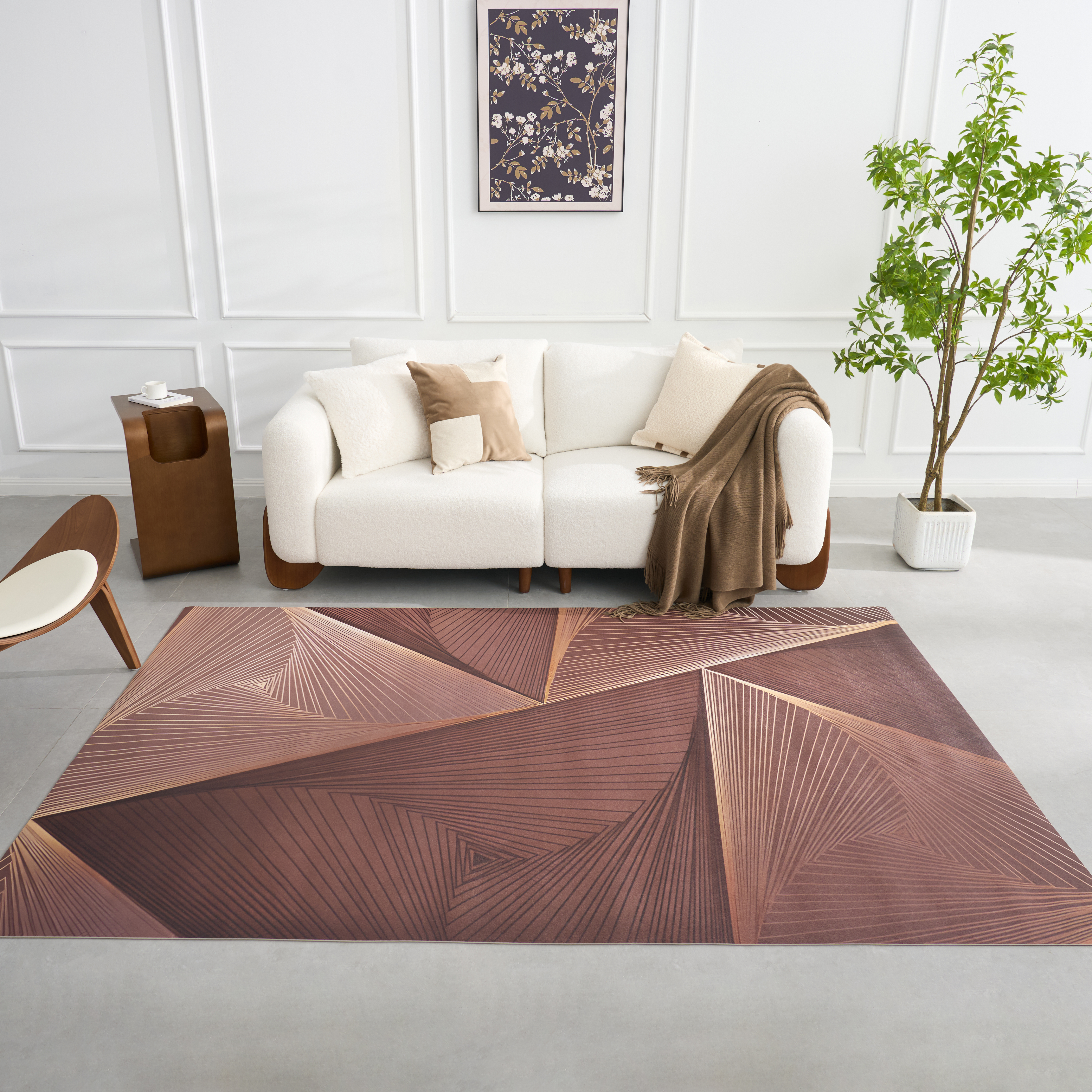 5' x 8' Indoor Area Rug– Geometric Design, Non-Slip, Waterproof, Easy-Clean PVC Leather