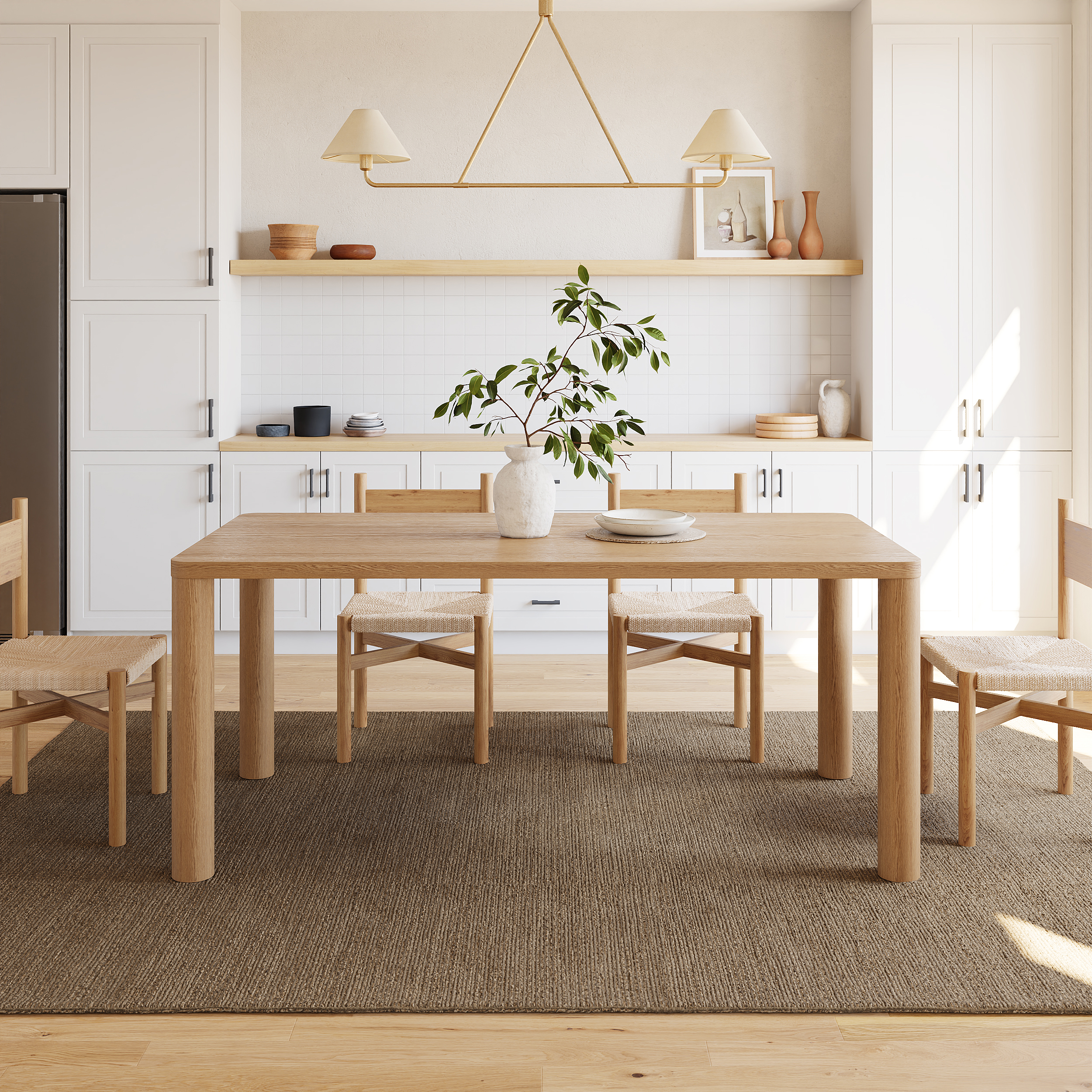 71"" Solid Wood Dining Table with Post Legs Seats 6-8 People