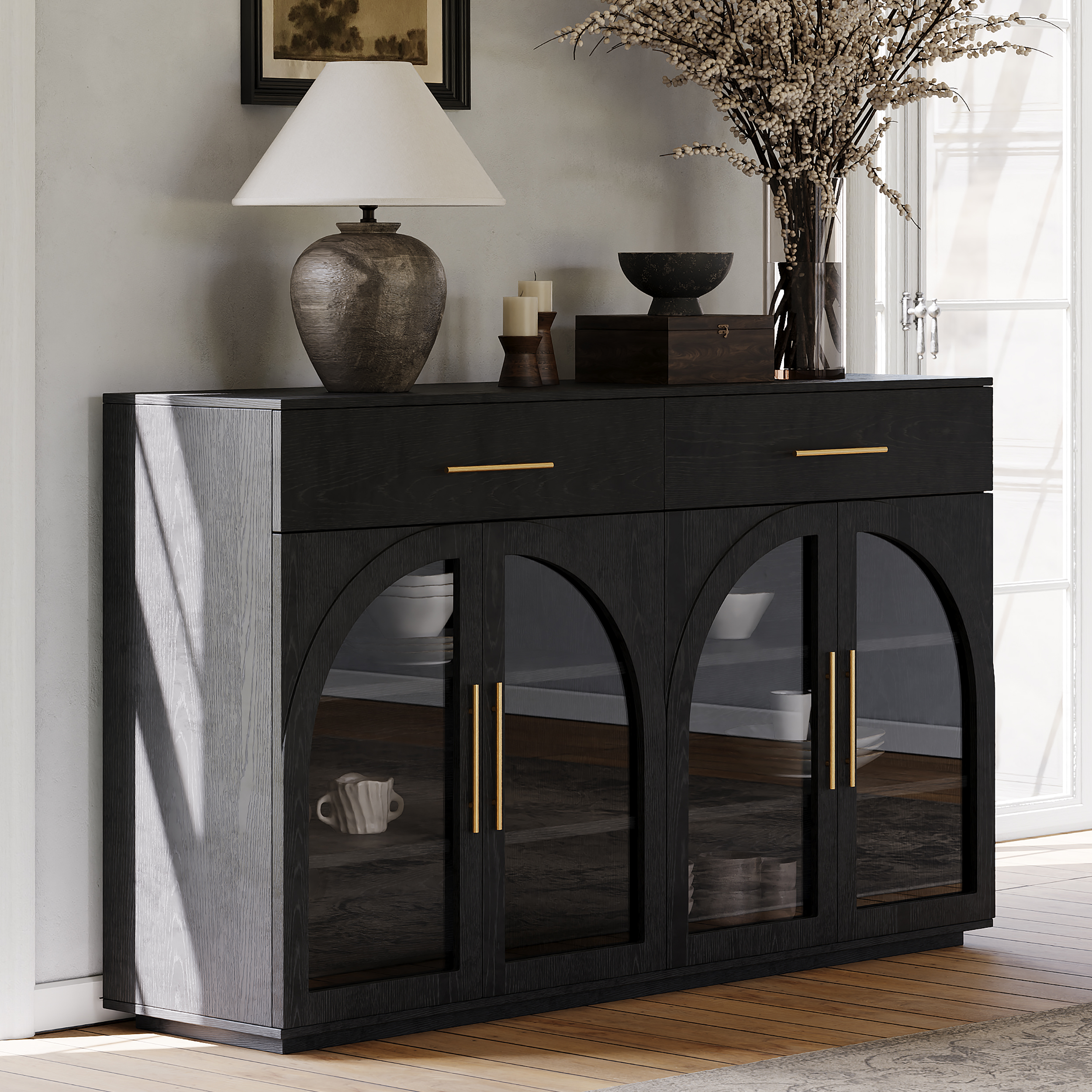 63" Modern Sideboard Wooden Buffet with Storage & Light