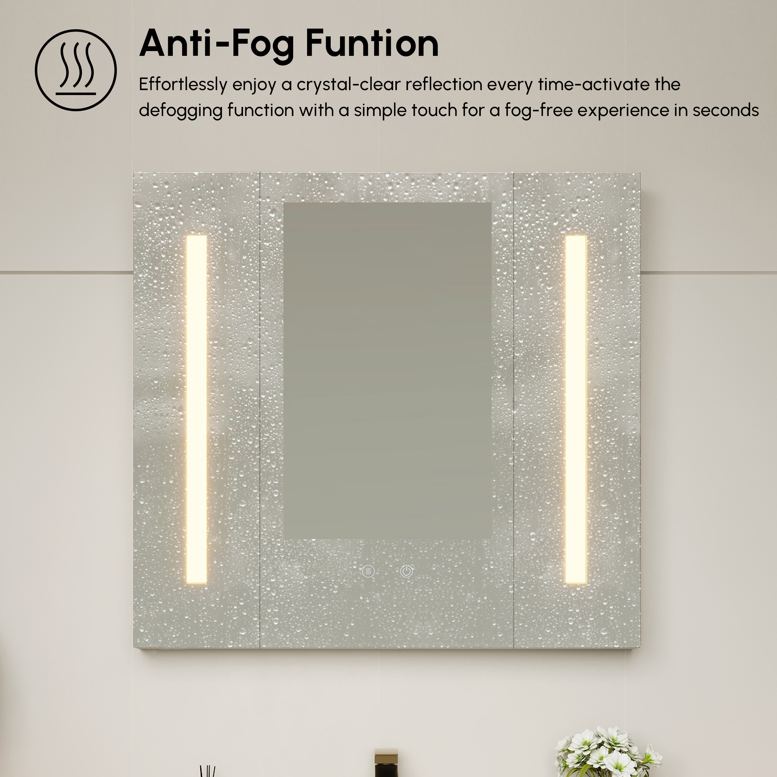 Armoire miroir salle de bain LED 80 cm avec prises, ports & éclairage antibuée image de vente