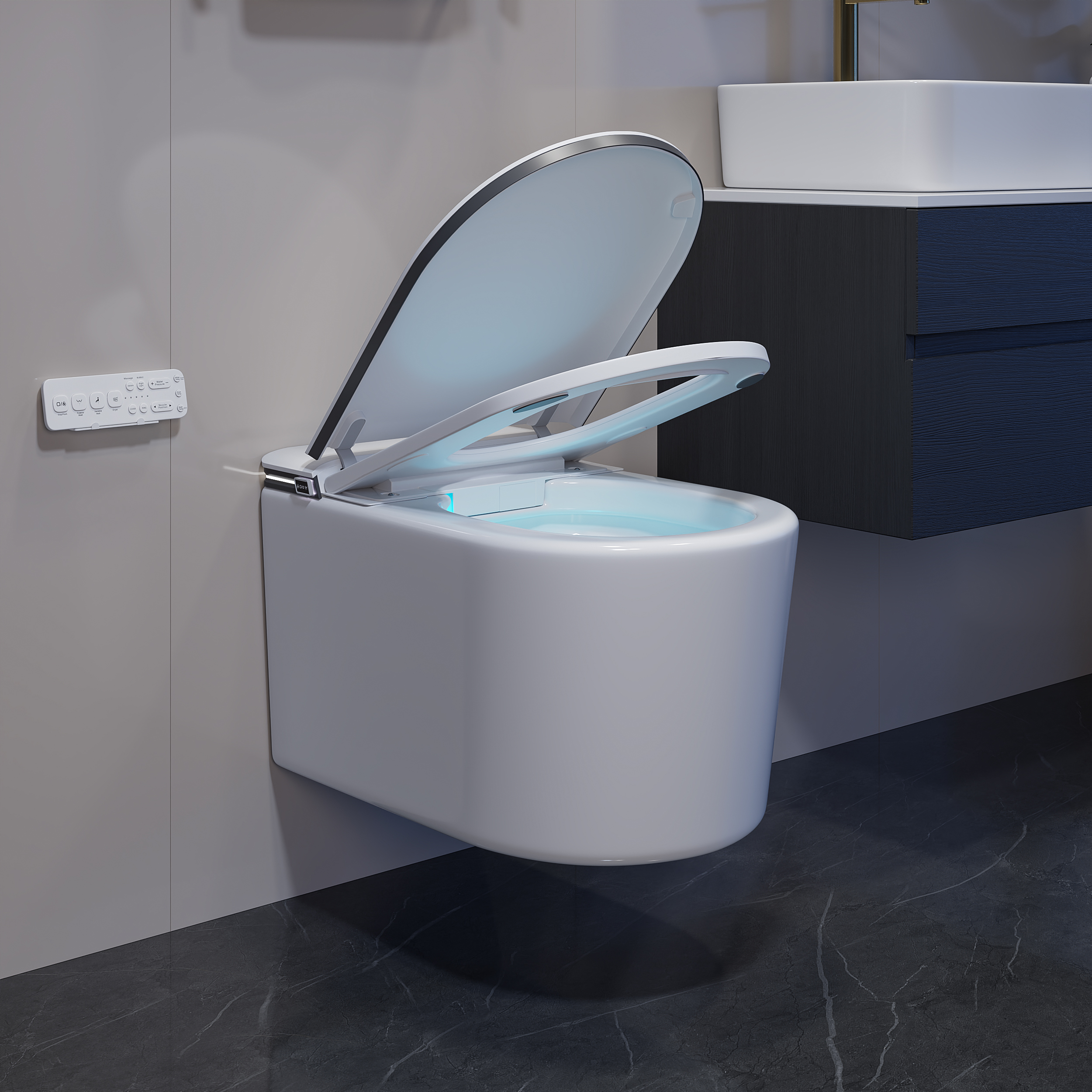 Wall-Mounted Smart Toilet with Auto Lid, Aromatherapy, and Advanced Bidet Functions