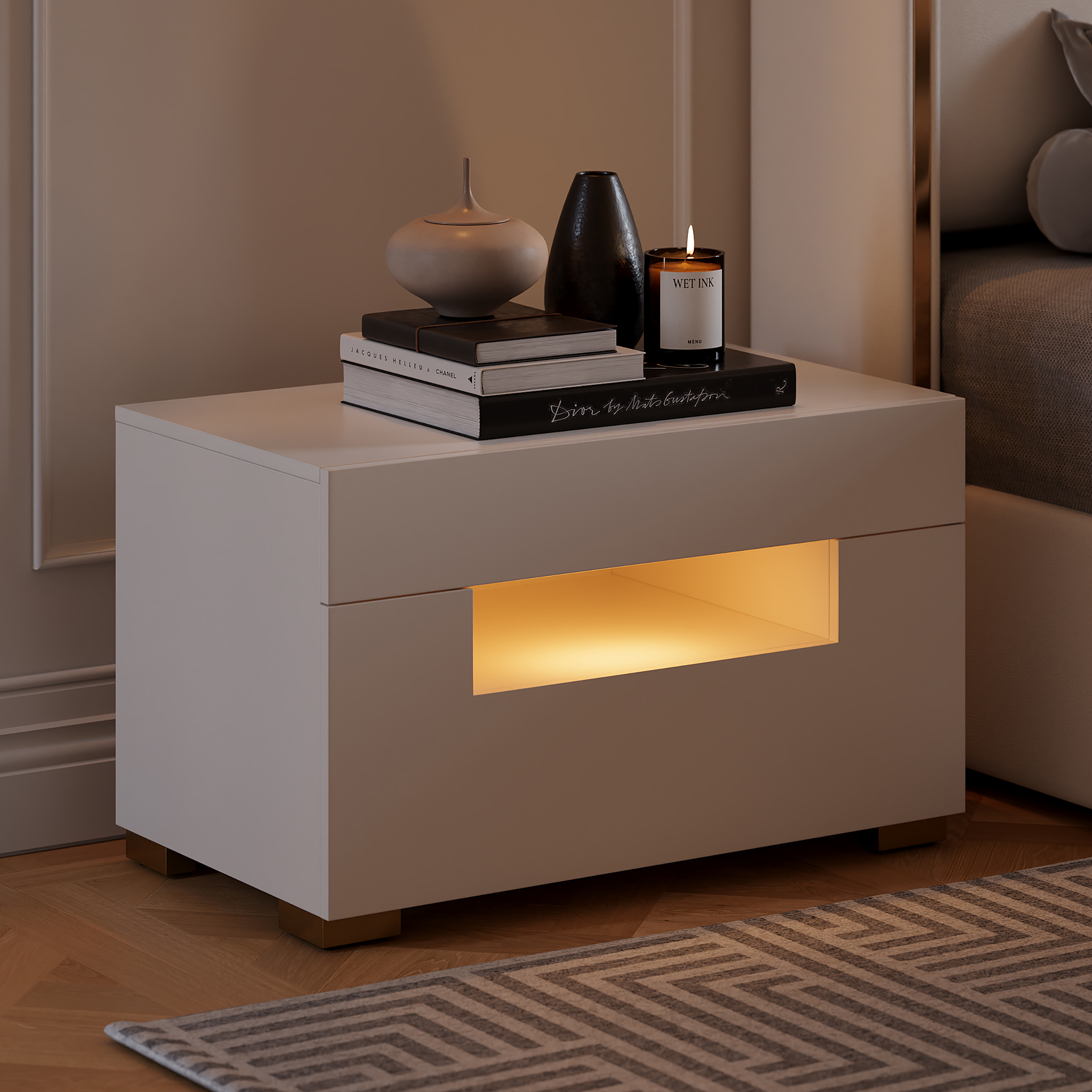 28"" Wide Smart Nightstand with Charging Station & Light