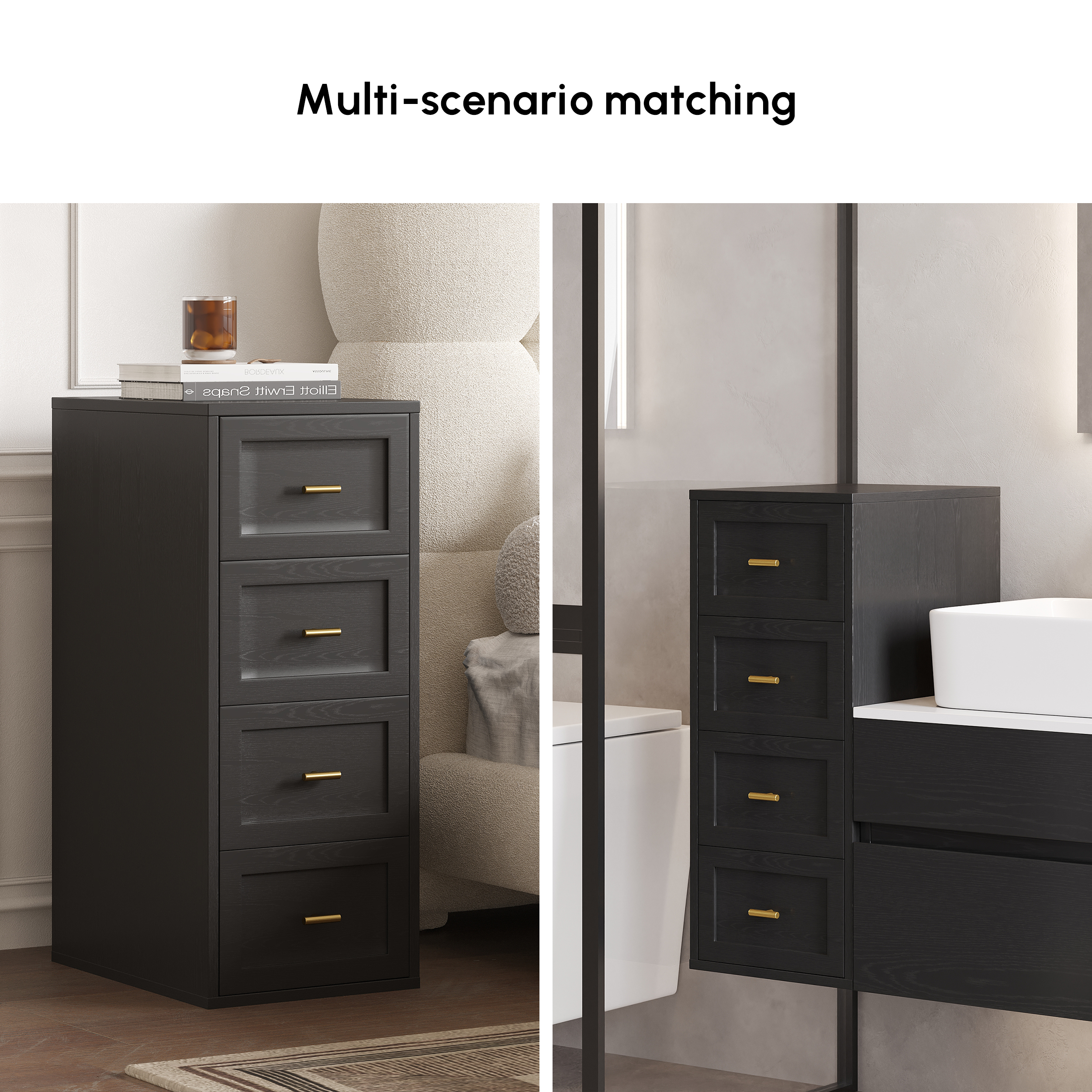 Armoire de salle de bain noire à 4 tiroirs de 400 mm avec montage mural ou au sol image de vente