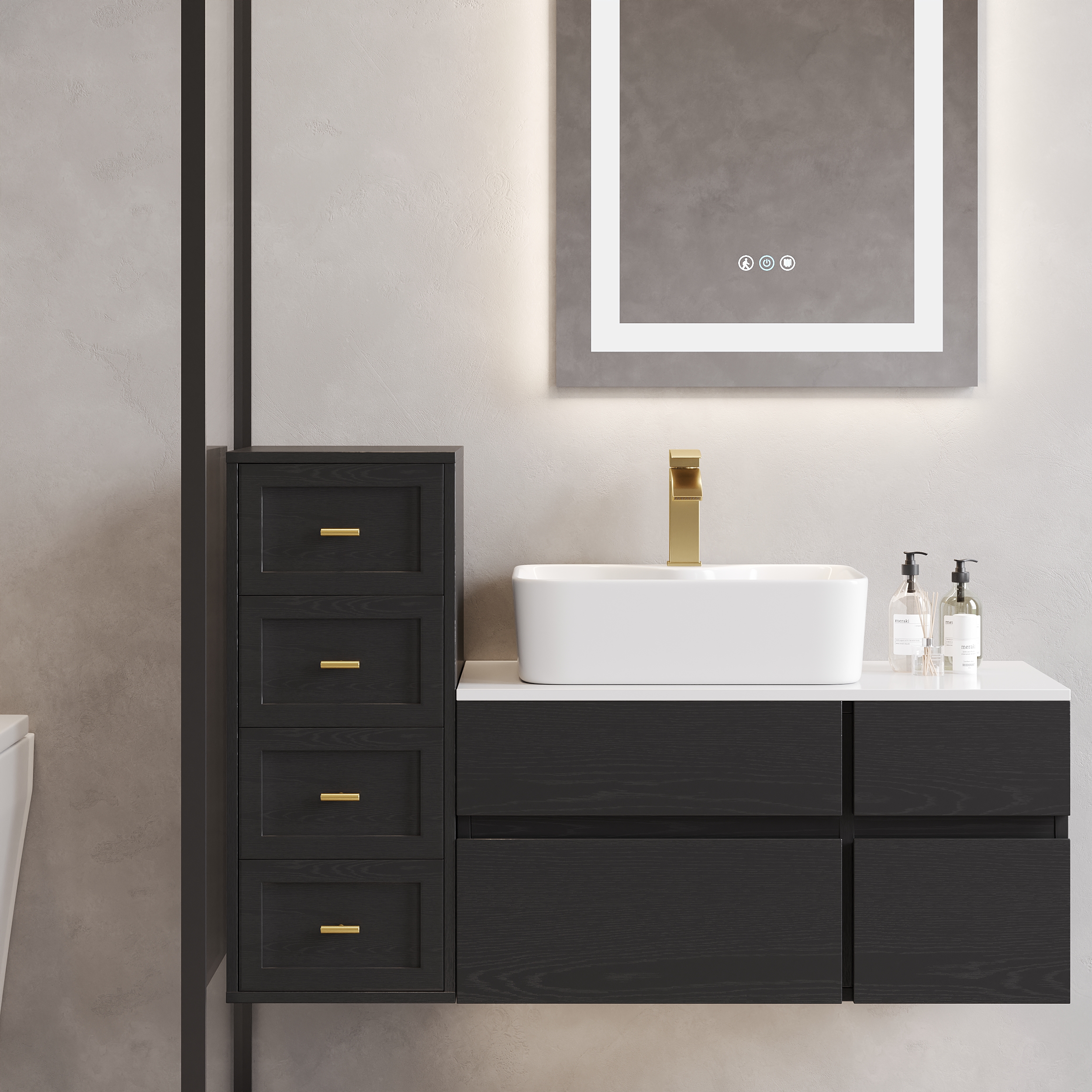 15.7" Modern Wall-mounted or Floor-standing with 4-Drawers Cabinet