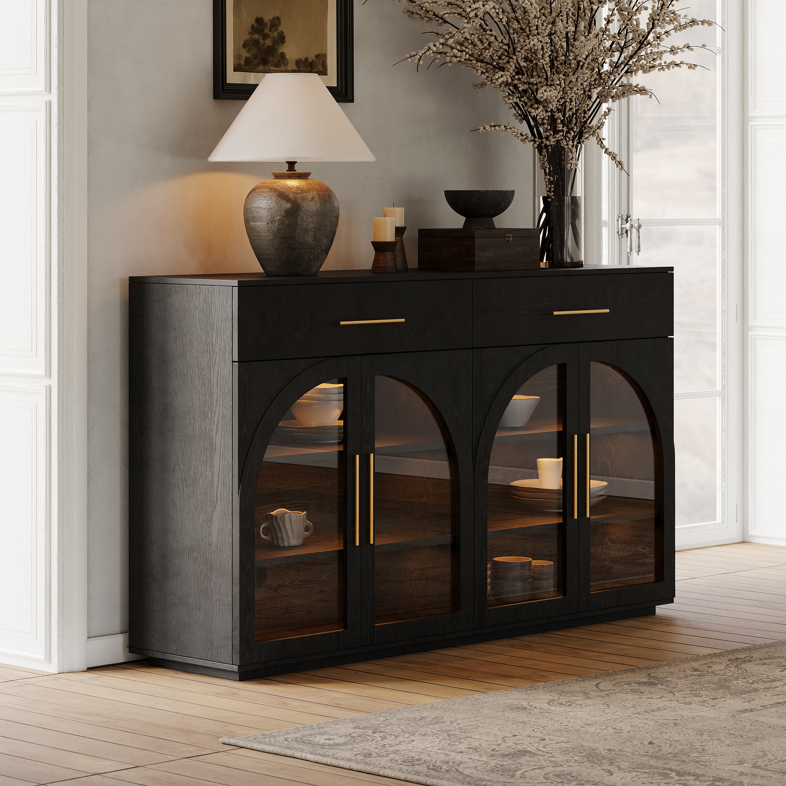 63" Modern Sideboard Wooden Buffet with Storage & Light
