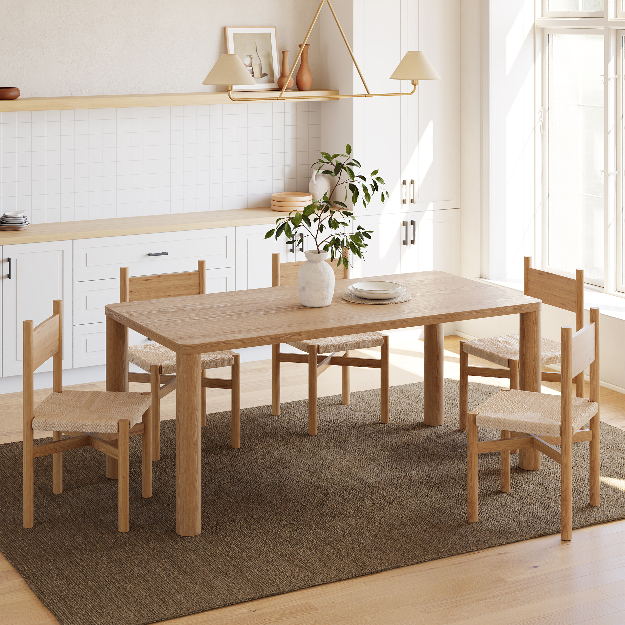 71" Solid Wood Dining Table with Post Legs Seats 6-8 People