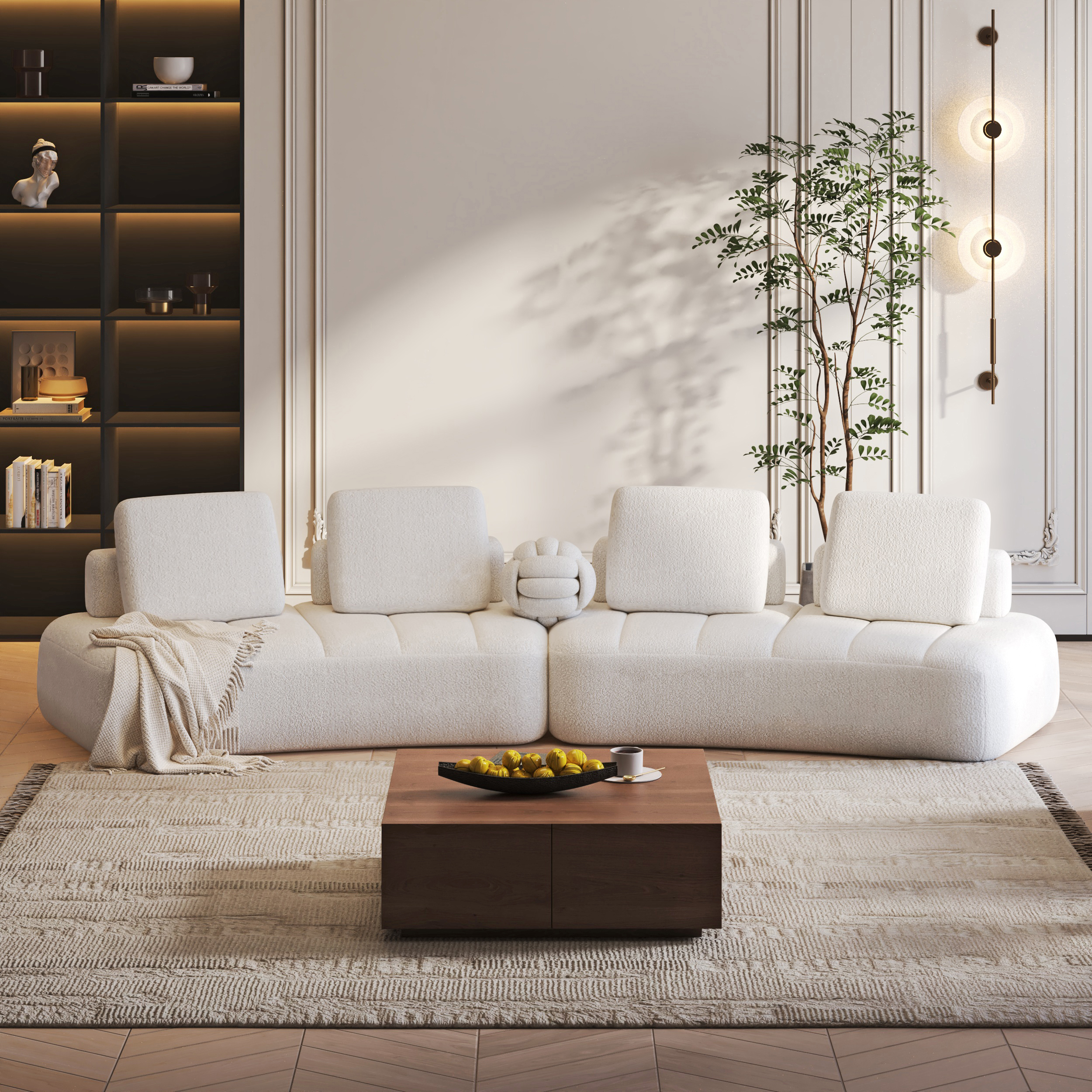 170" Boucle Modular Chaise Sectional Sofa 2 Pieces White Sectional Couch with Adjustable Backrest (6