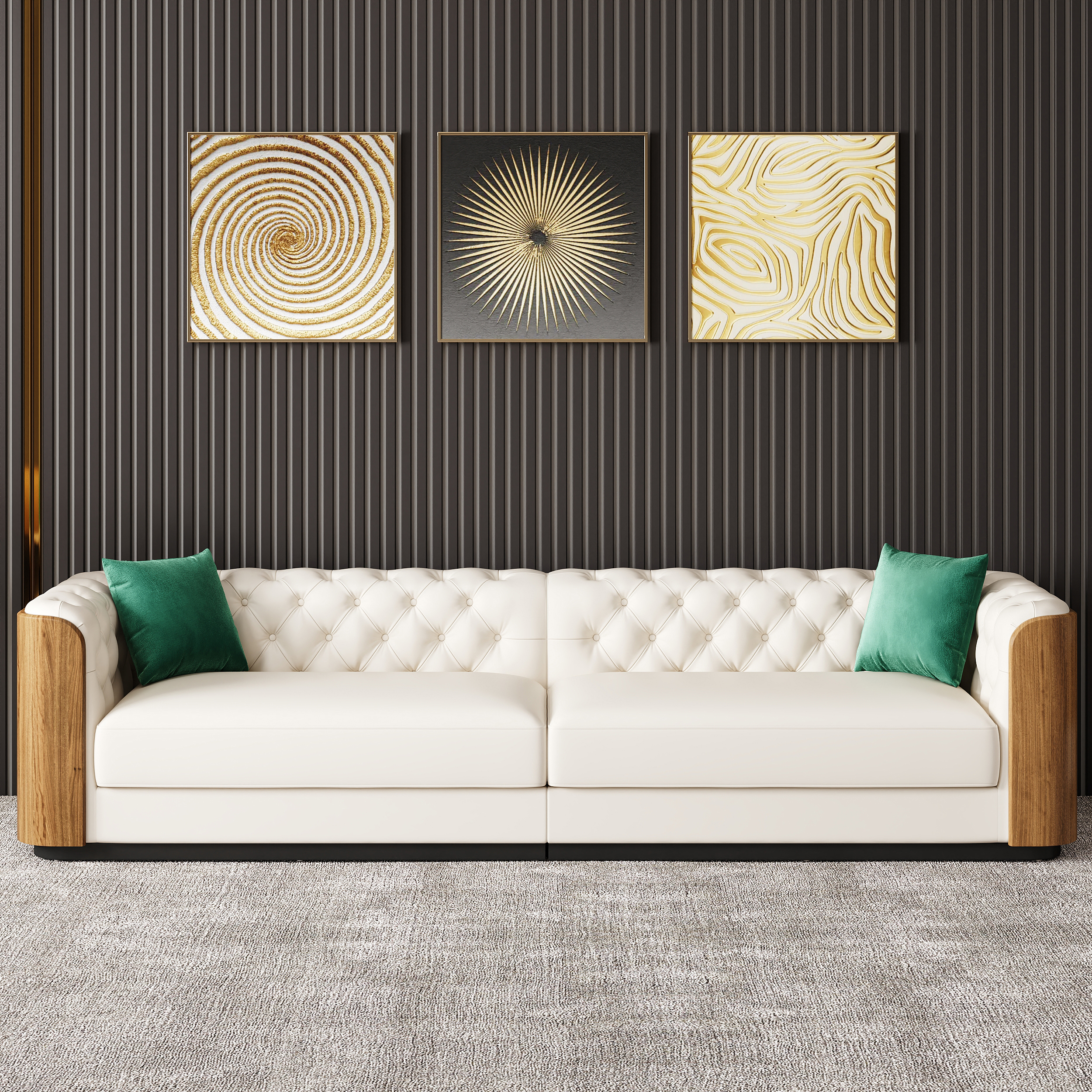 Wovent 111" Faux Leather Tufted 3 Seater Sofa Living Room