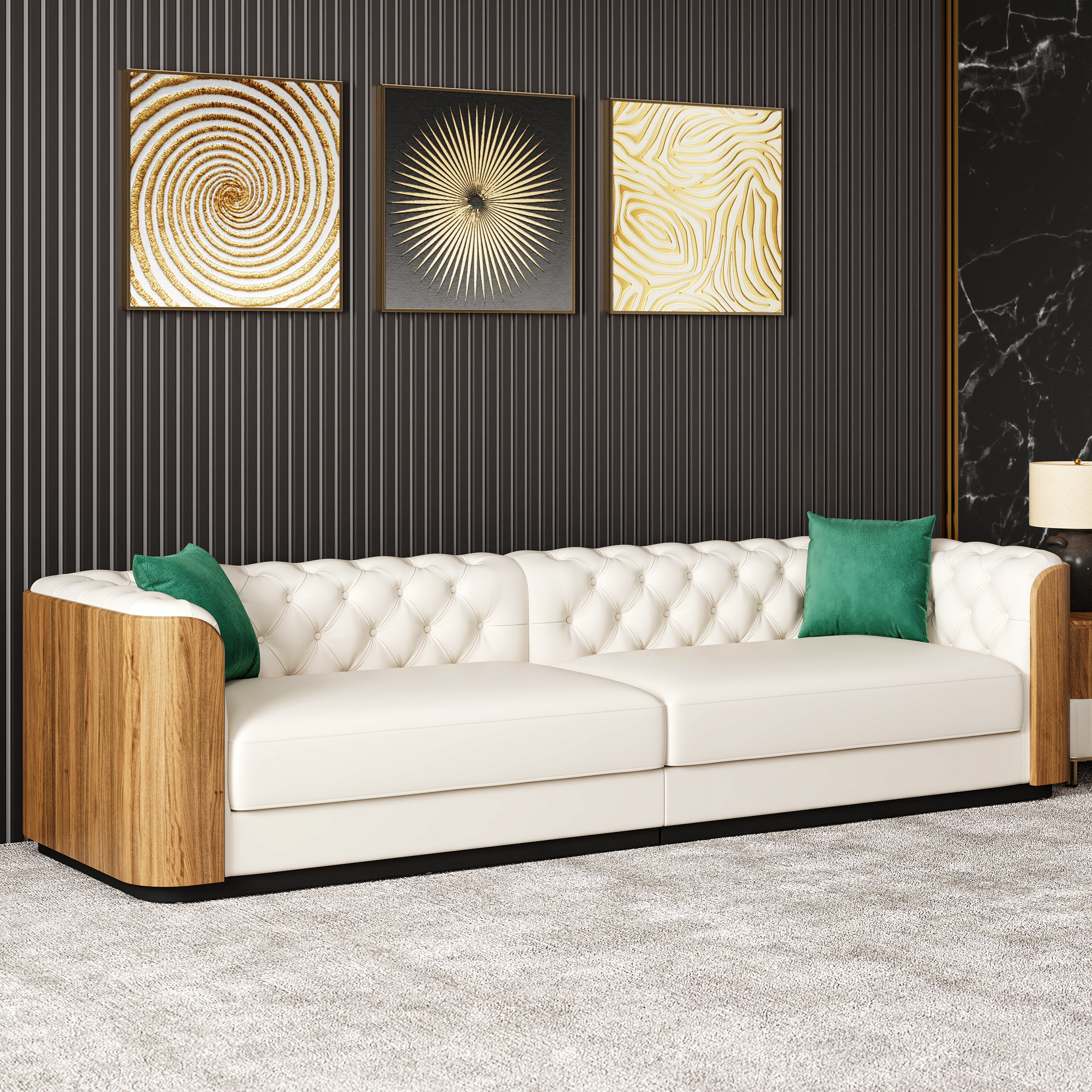 Wovent 111" Faux Leather Tufted 3 Seater Sofa Living Room