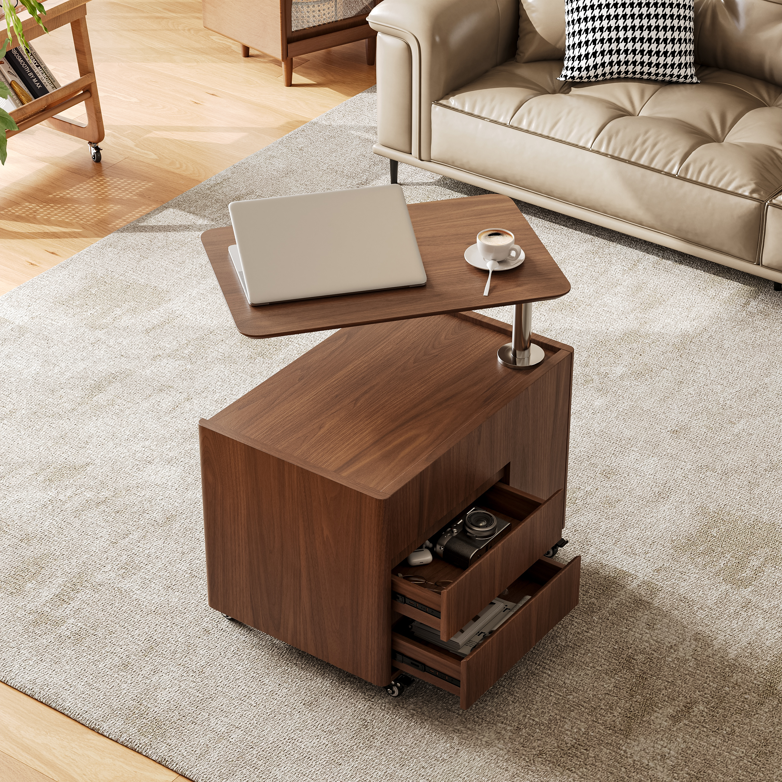 49.2" Lift-Top Extendable Coffee Table with Drawers & Storage Multifunction Table