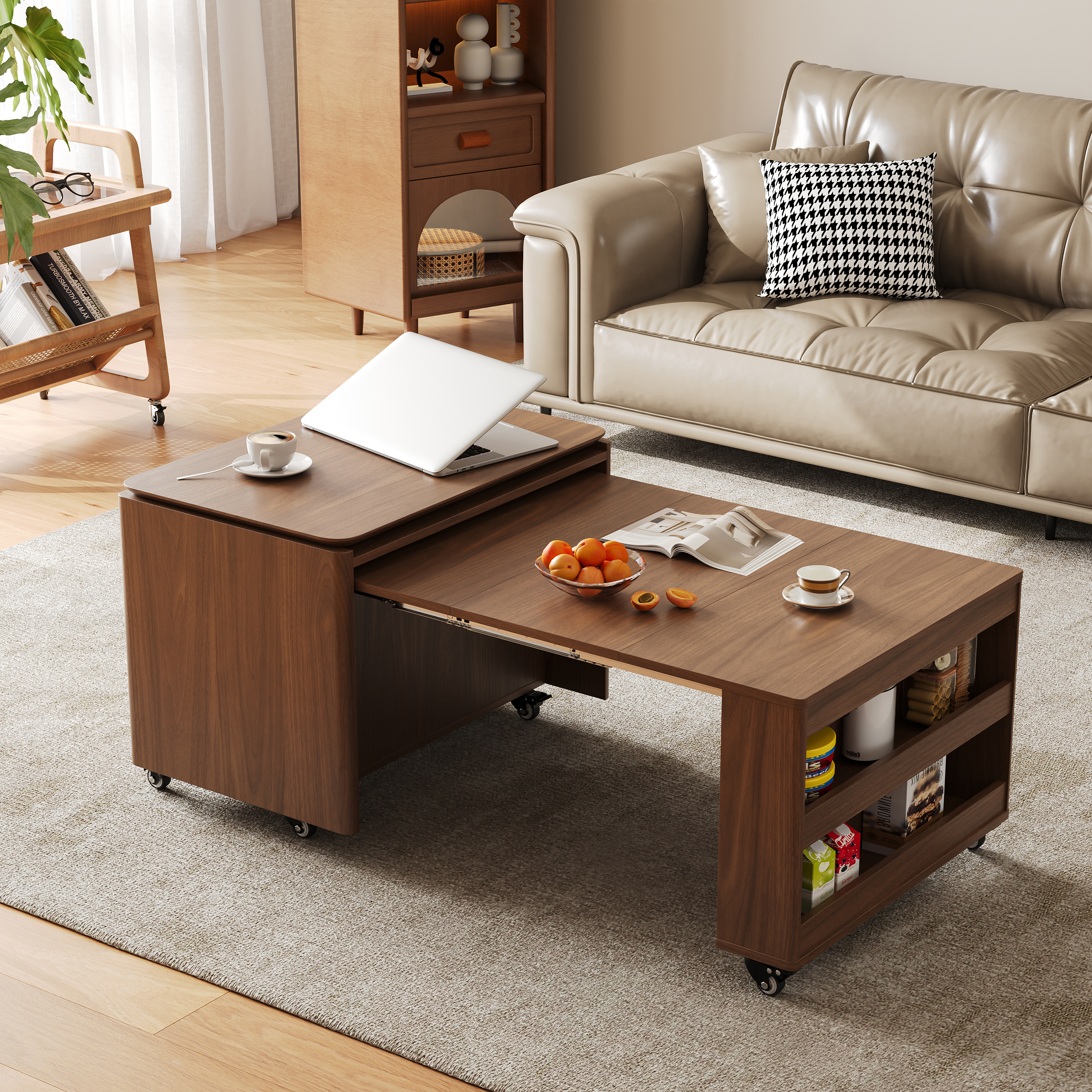 49.2" Lift-Top Extendable Coffee Table with Drawers & Storage Multifunction Table