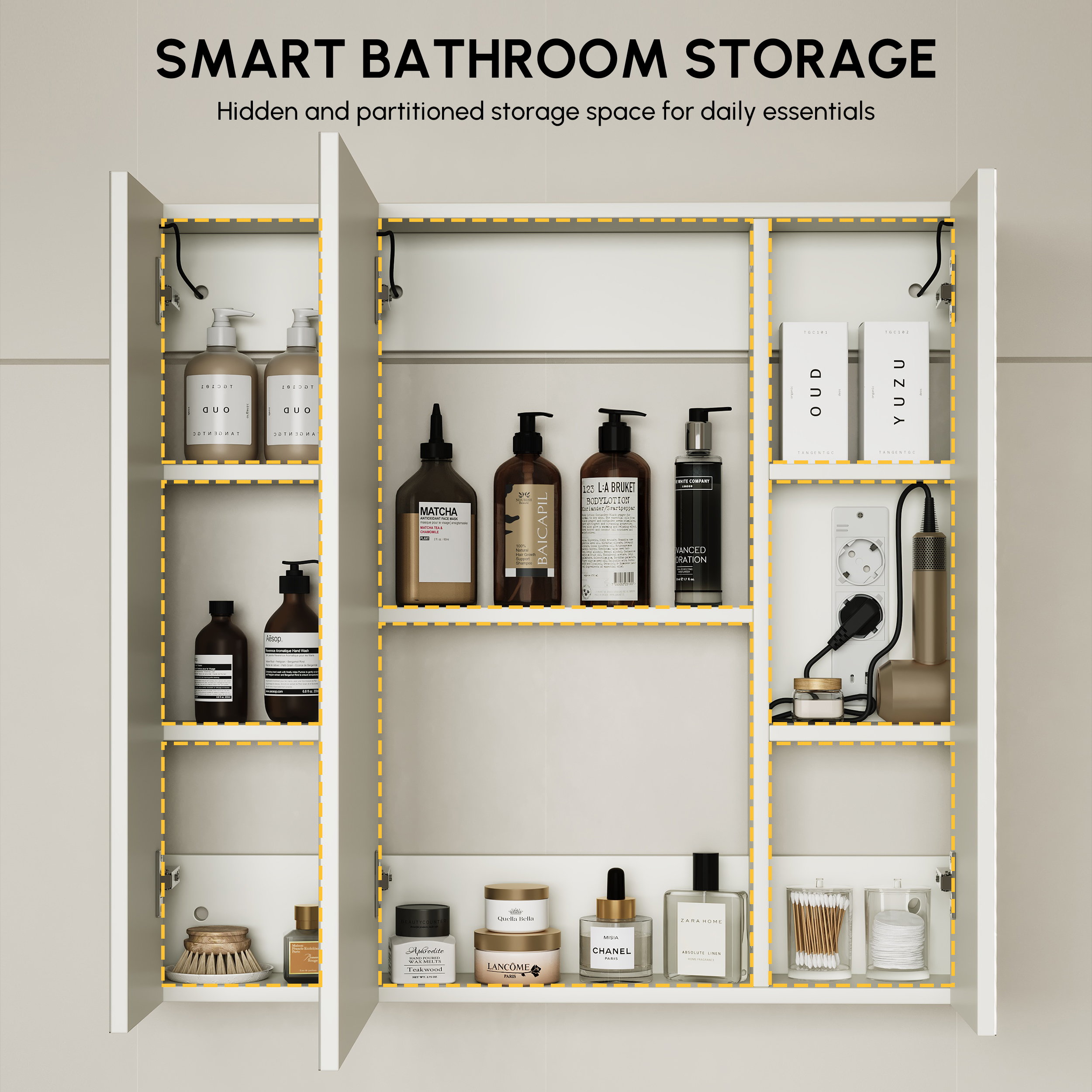 Armoire miroir salle de bain LED 80 cm avec prises, ports & éclairage antibuée image de vente