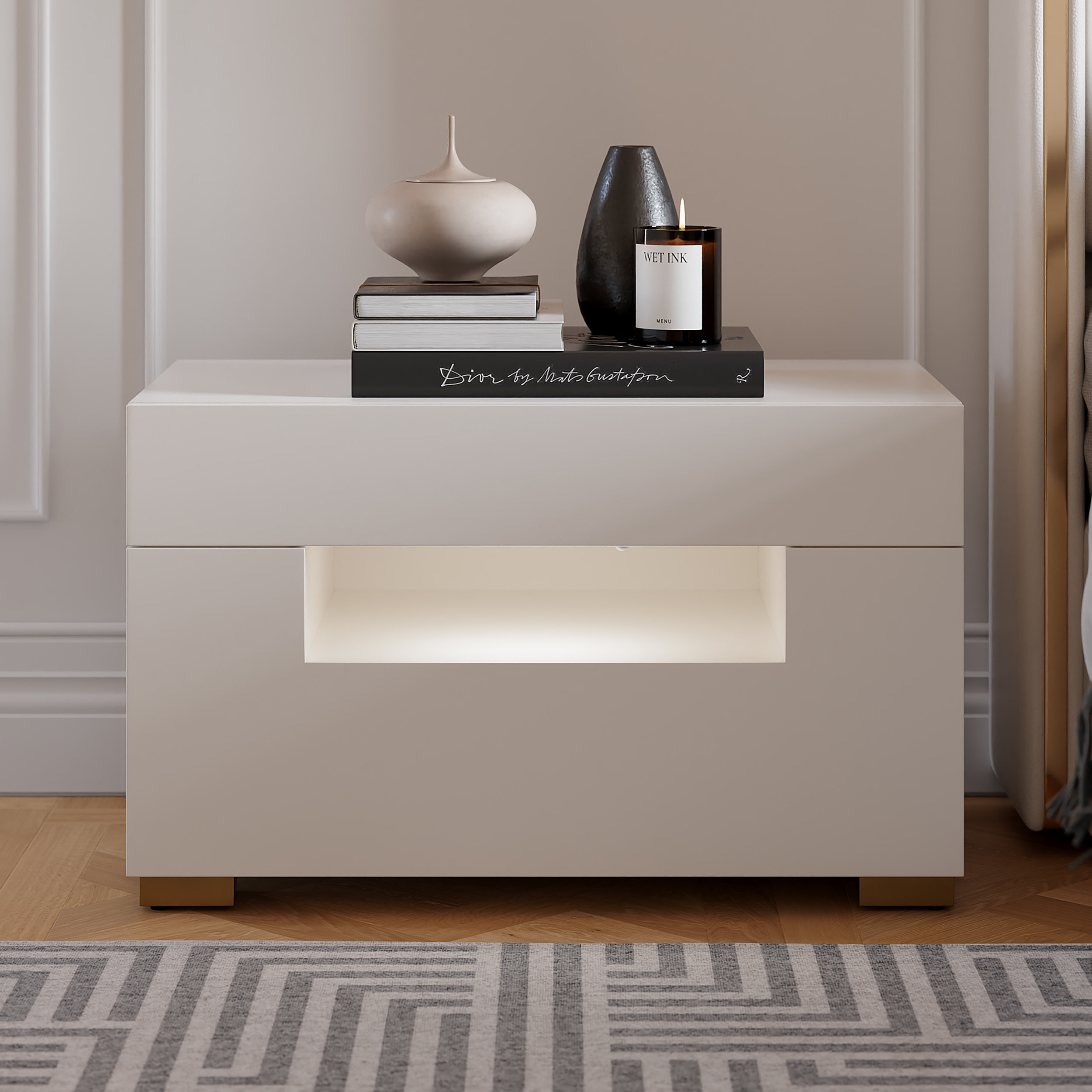 28" Wide Smart Nightstand with Charging Station & Light