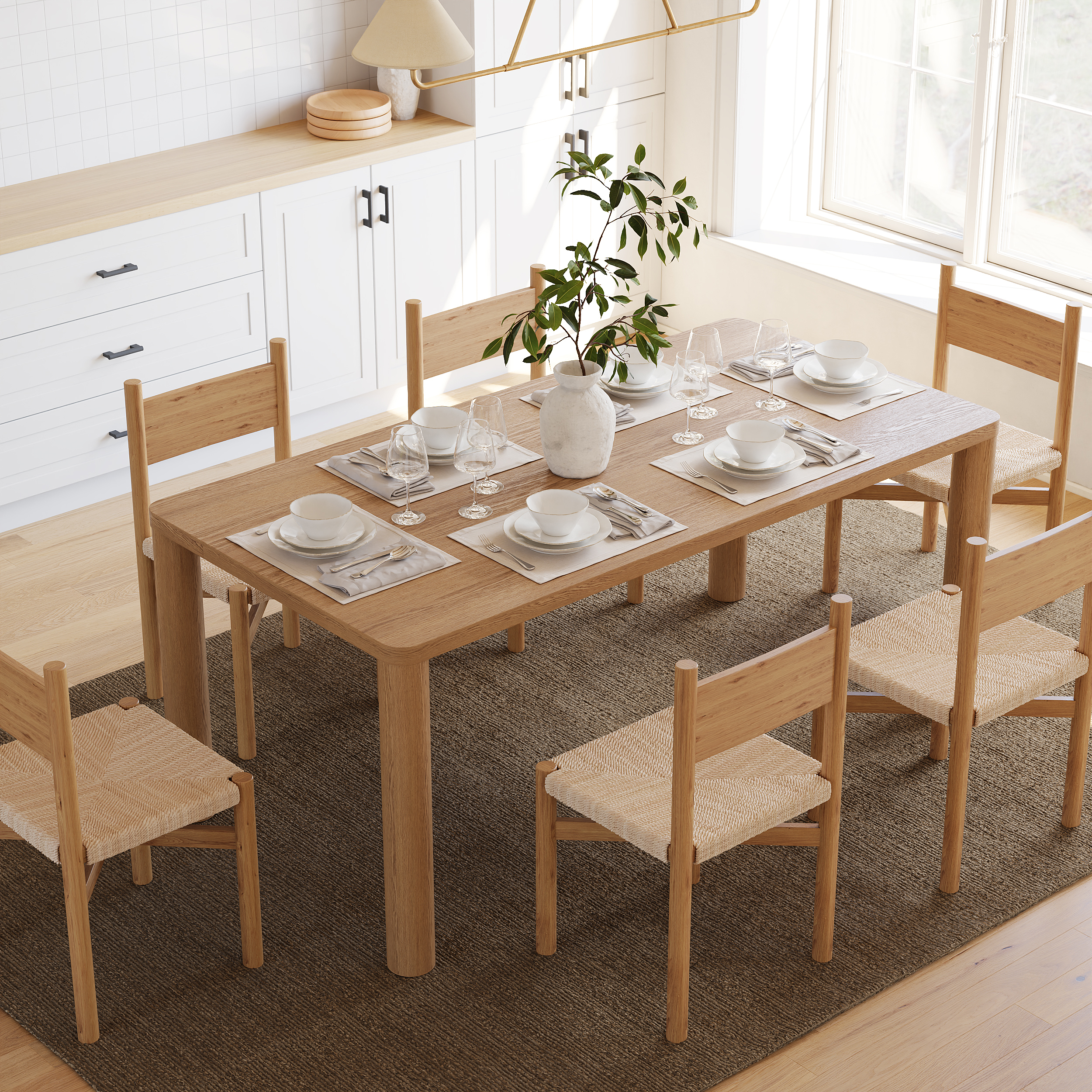 71" Solid Wood Dining Table with Post Legs Seats 6-8 People