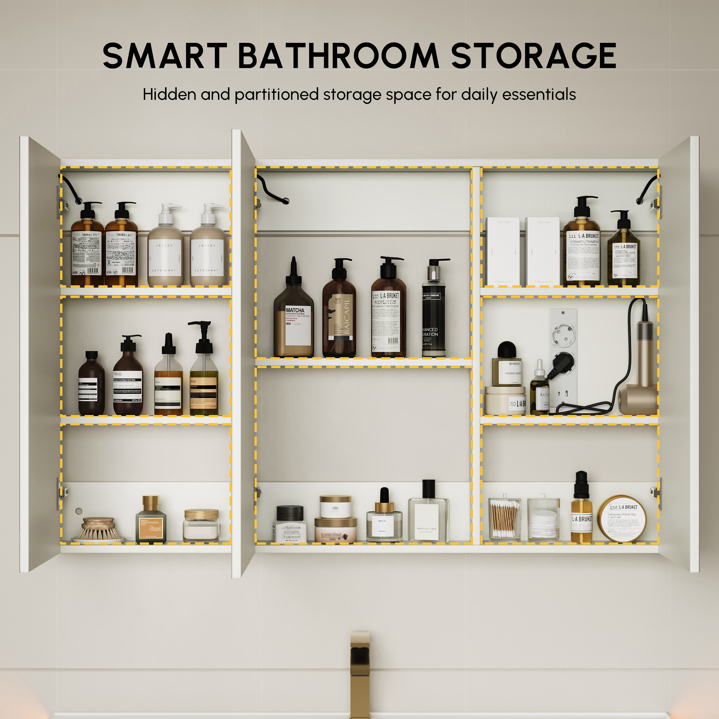 Armoire miroir salle de bain LED 120 cm avec éclairage et rangements intégrés image de vente