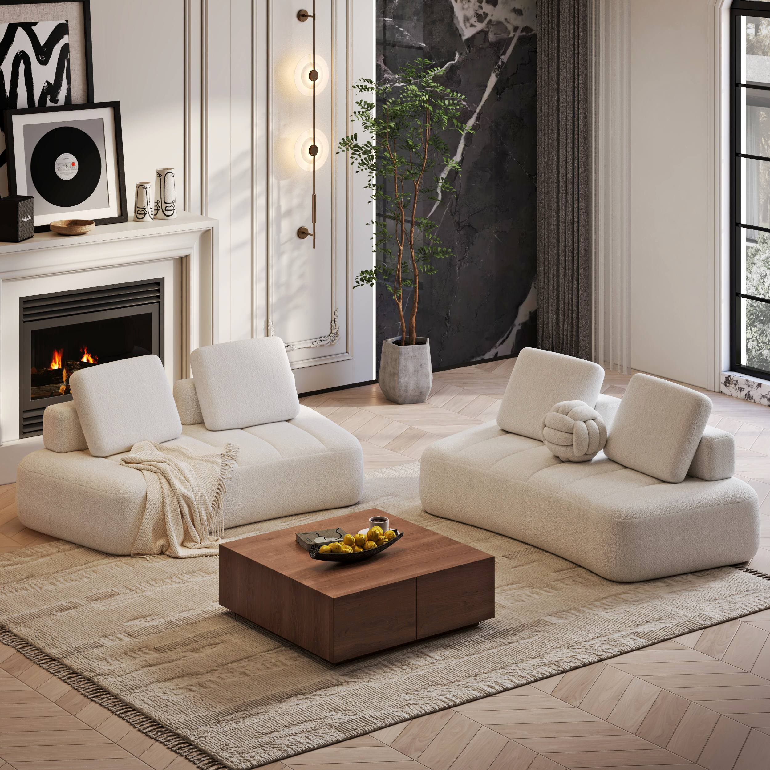 170" Boucle Modular Chaise Sectional Sofa 2 Pieces White Sectional Couch with Adjustable Backrest (6