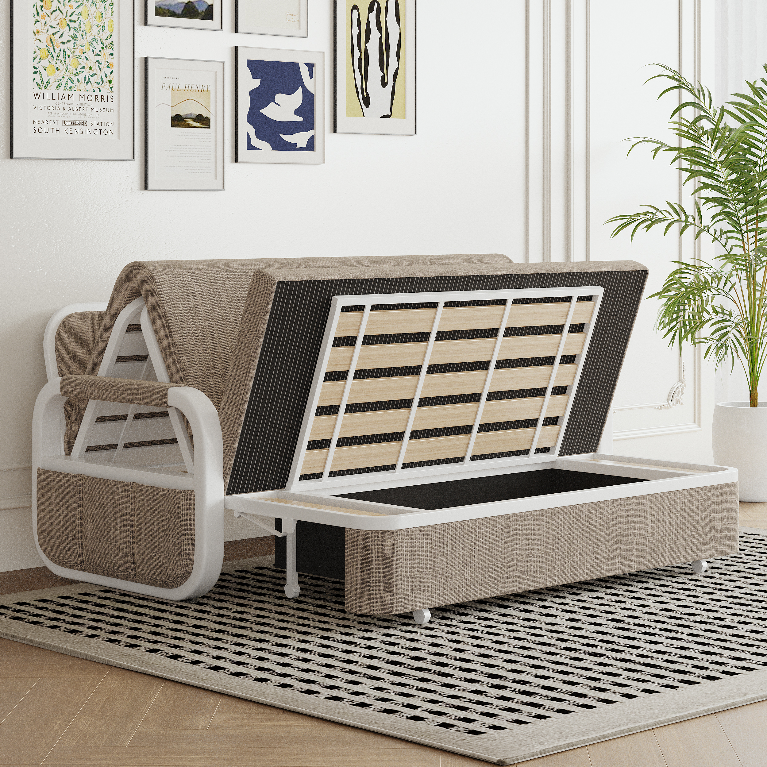 Sofá cama de 2 plazas en algodón y lino, de hasta 1900 mm, en color caqui, con estructura de madera maciza-image-online-es-es-38129