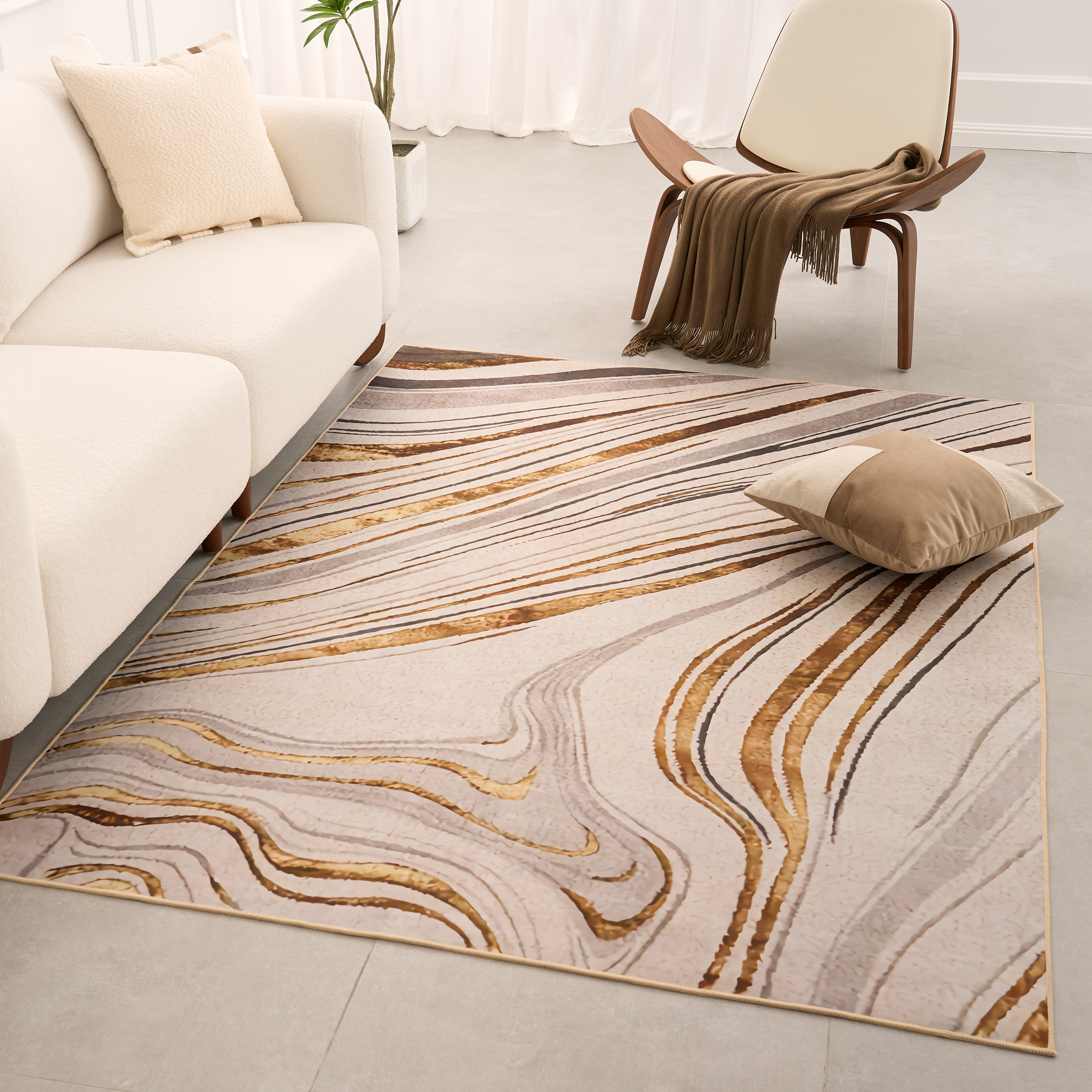 5'x 7' Luxury Abstract Art Deco Rug with Marble Pattern Carpet for Livingroom & Bedroom