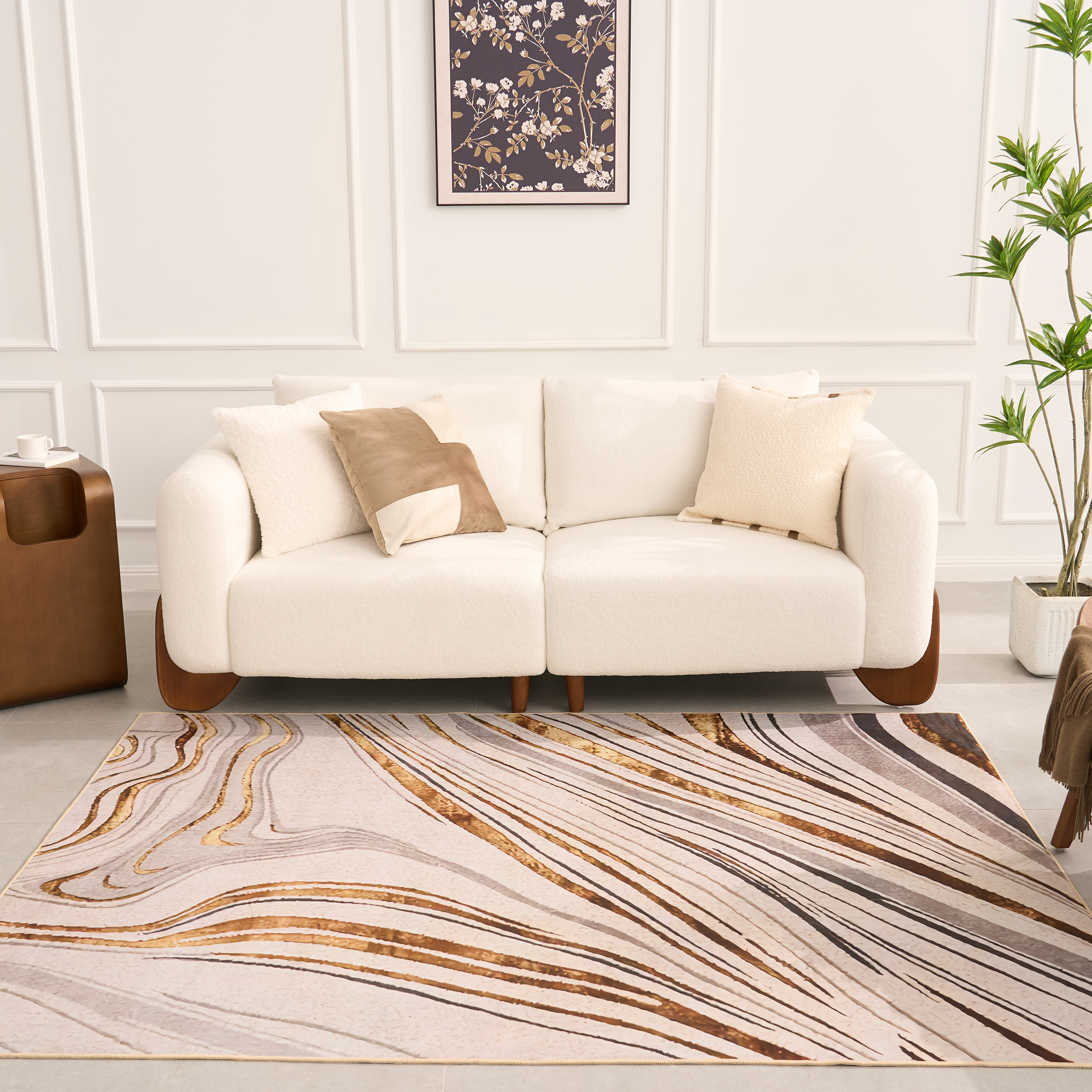 5'x 7' Luxury Abstract Art Deco Rug with Marble Pattern Carpet for Livingroom & Bedroom
