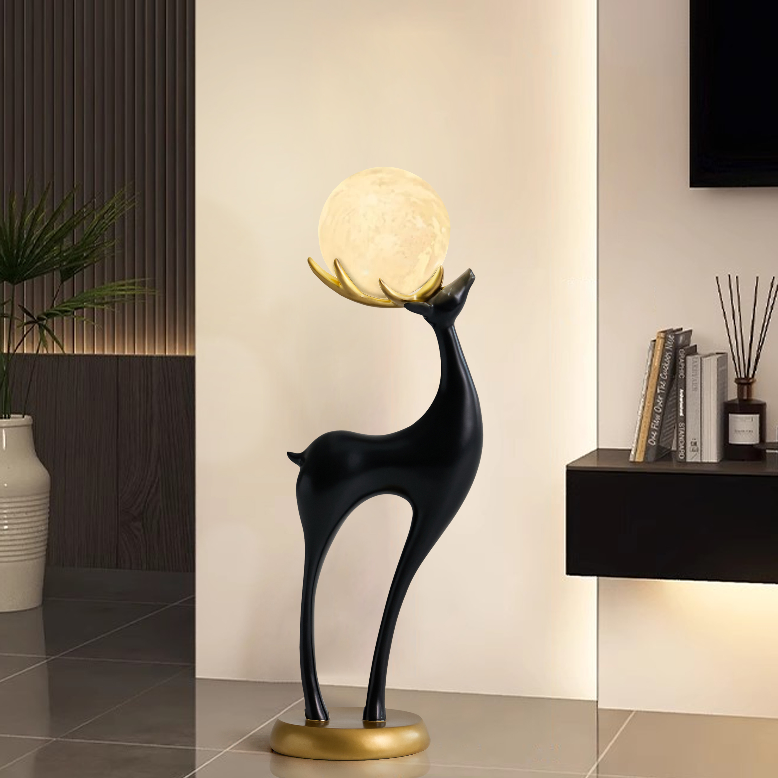 Modern Resin Deer Floor Lamp with Remote Control – 30"" Tall with Light-Up Ball
