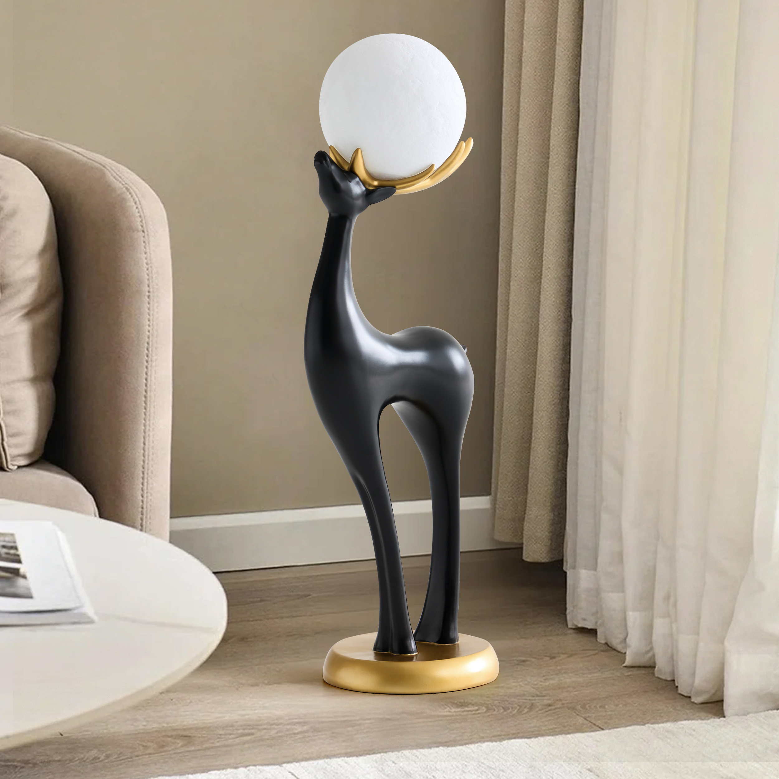 Modern Resin Deer Floor Lamp with Remote Control– 30" Tall with Light-Up Ball
