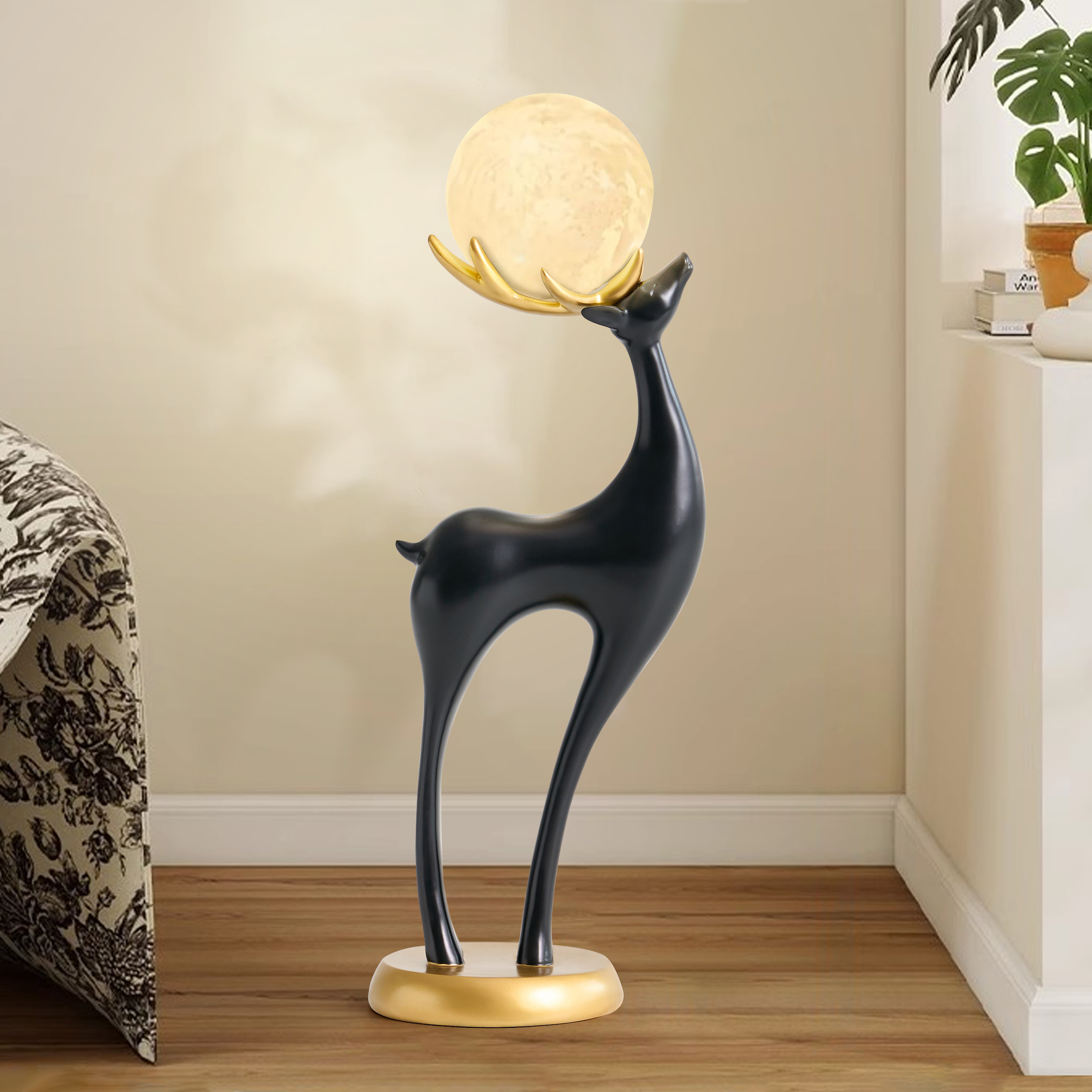 Modern Resin Deer Floor Lamp with Remote Control– 30" Tall with Light-Up Ball