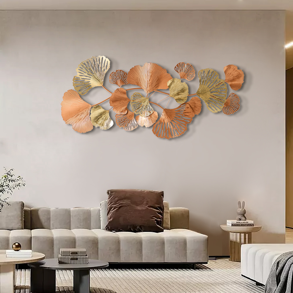 53.9" Farmhouse Gold Ginkgo Leaves Wall Decor For Living Room Bedroom Metal Wall Art