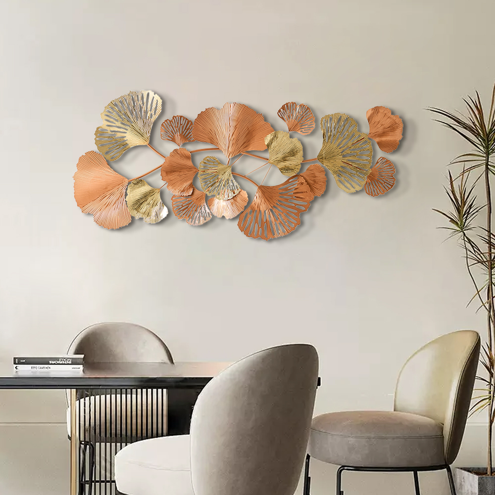 53.9" Farmhouse Gold Ginkgo Leaves Wall Decor For Living Room Bedroom Metal Wall Art