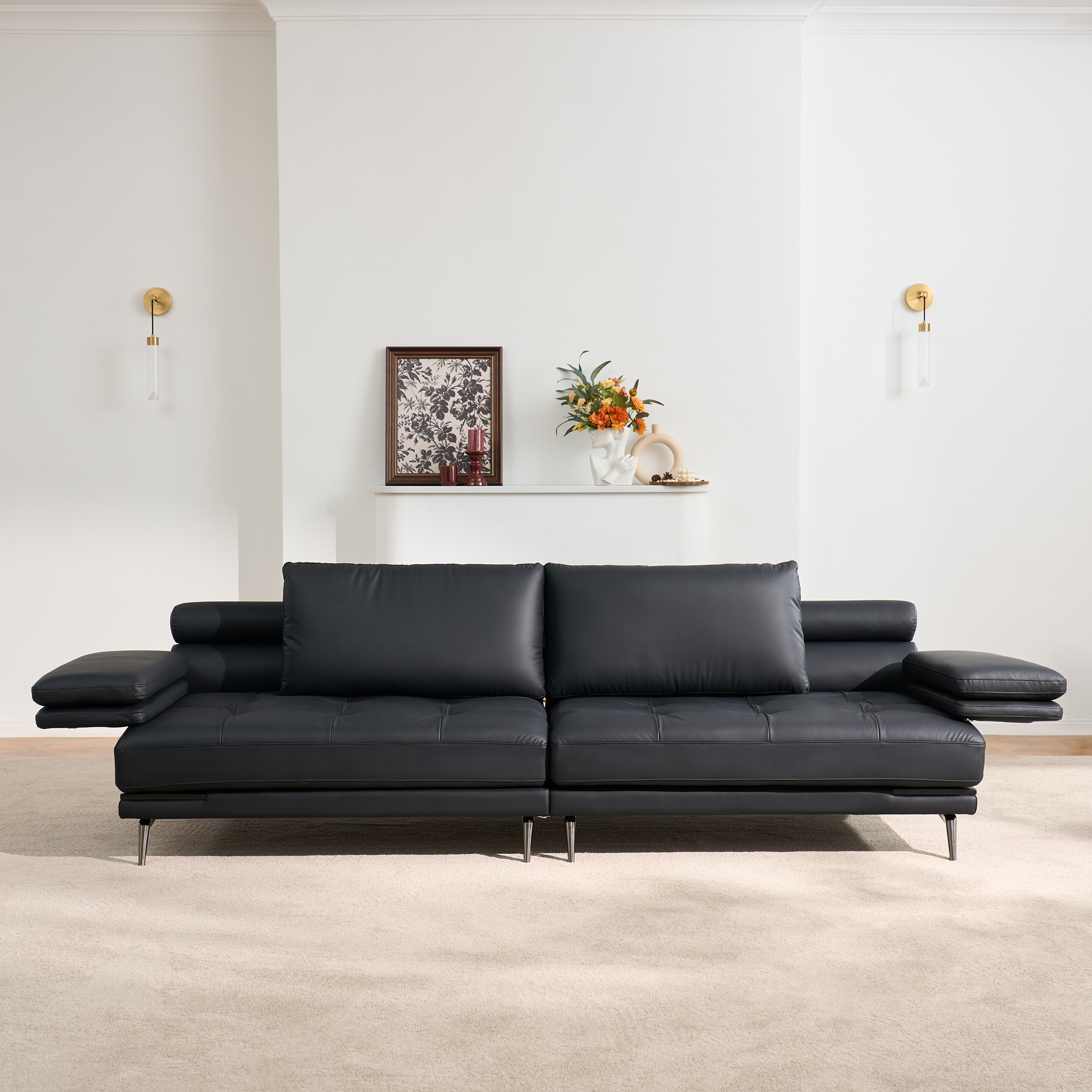 102" Faux Leather Convertible 3 Seater Sleeper Sofa