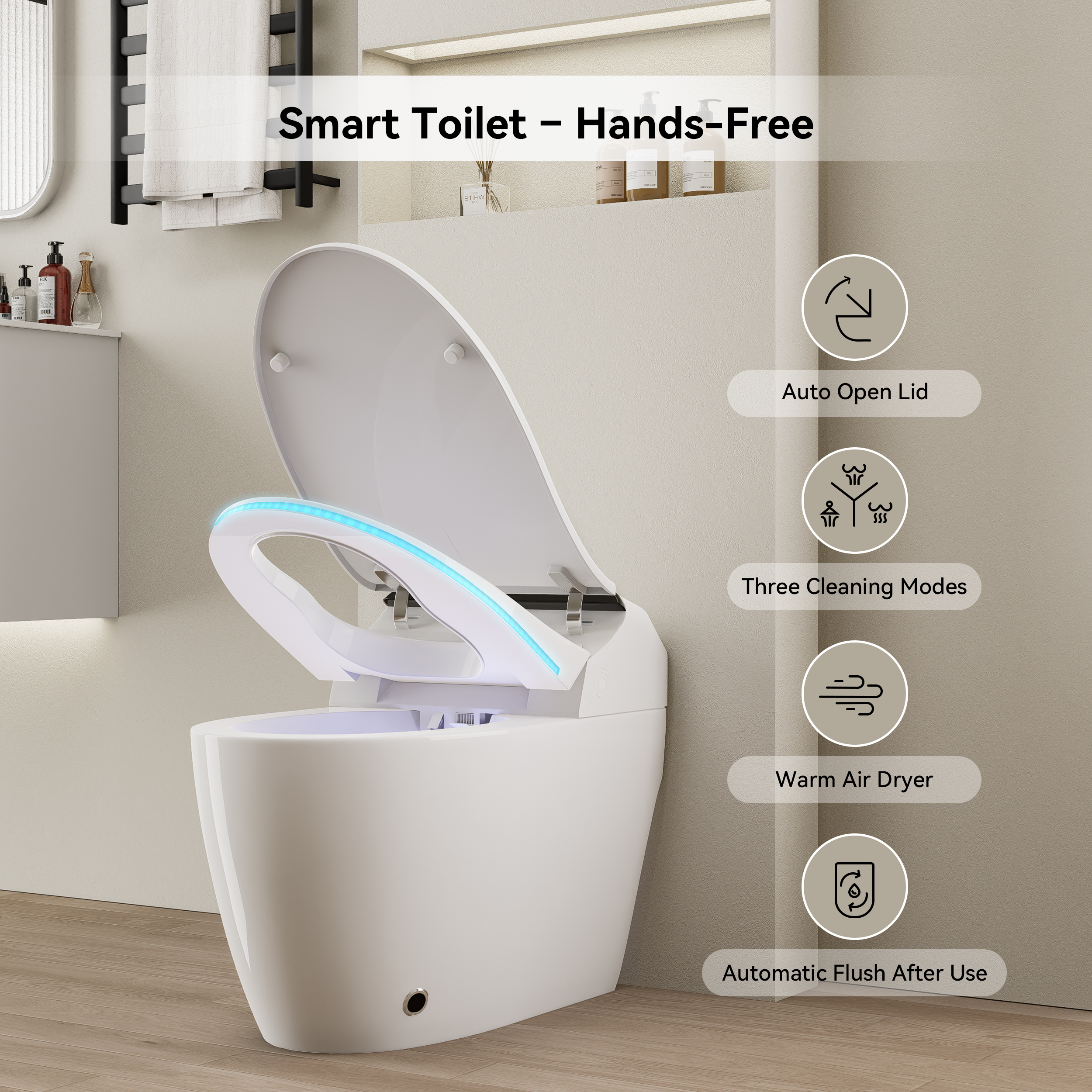 Elongated One-Piece Smart Toilet Deodorizing 1.28 GPF Floor Mount Bidet Toilet Hynova AX2