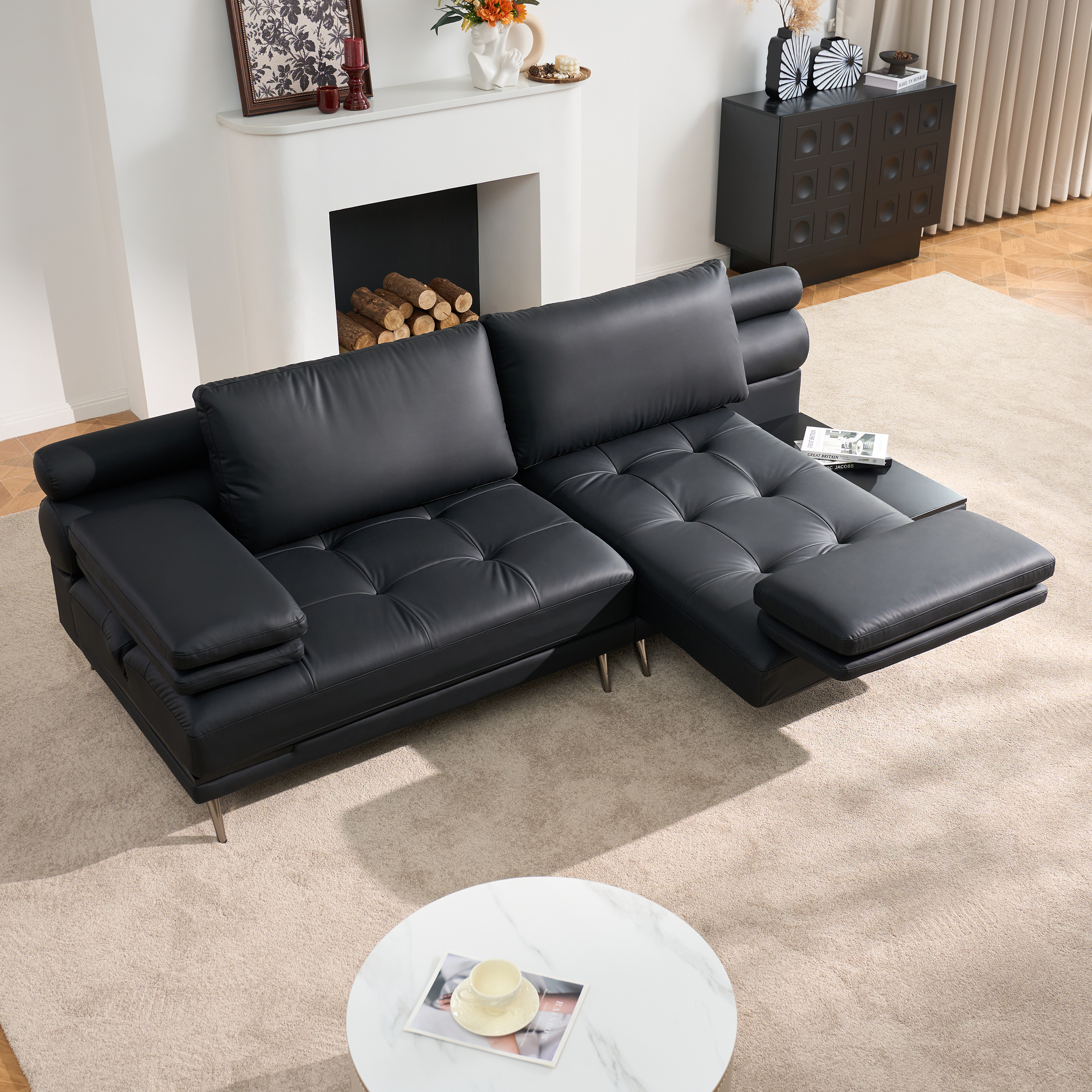 102" Faux Leather Convertible 3 Seater Sleeper Sofa