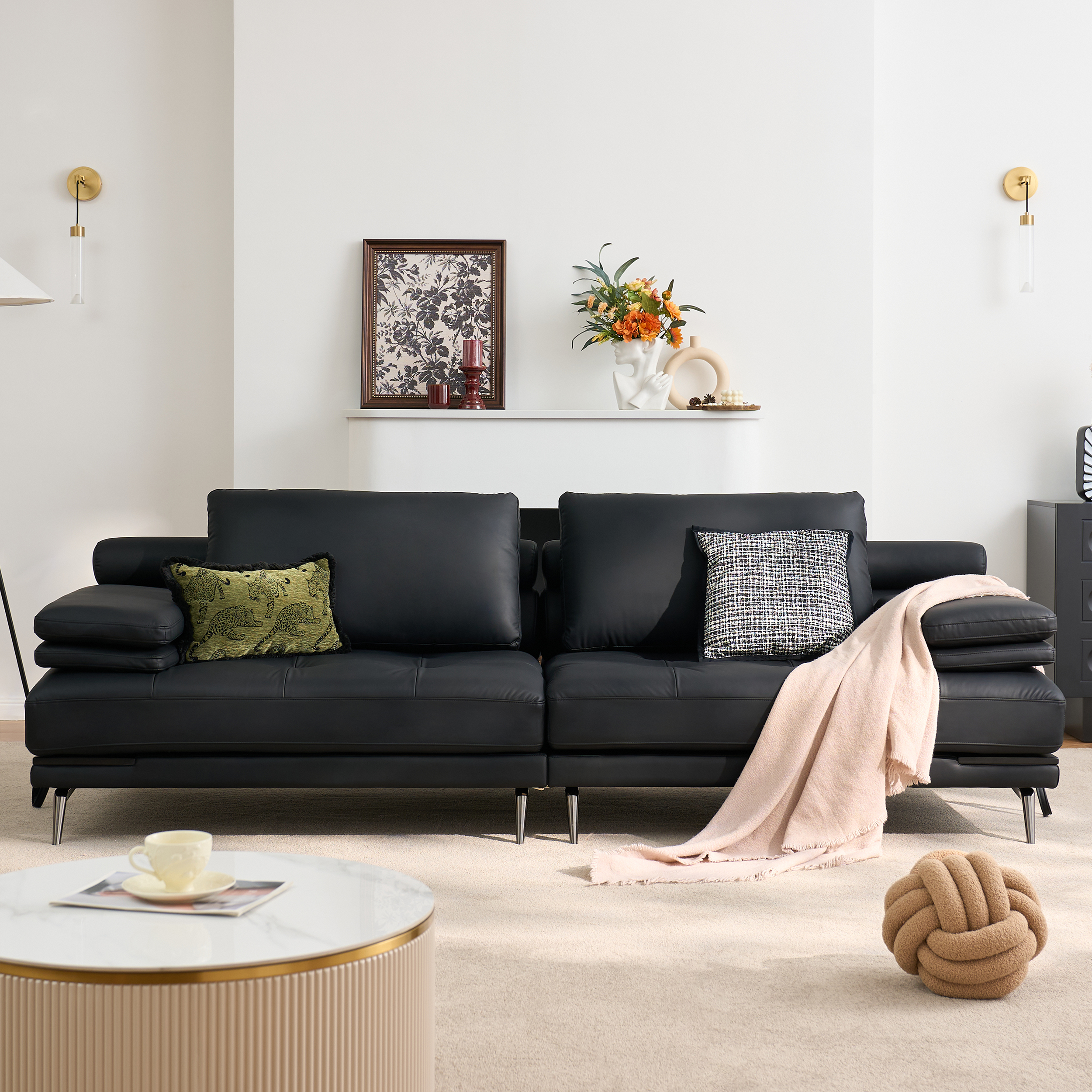 2600mm Faux Leather Convertible 3 Seater Sleeper Sofa