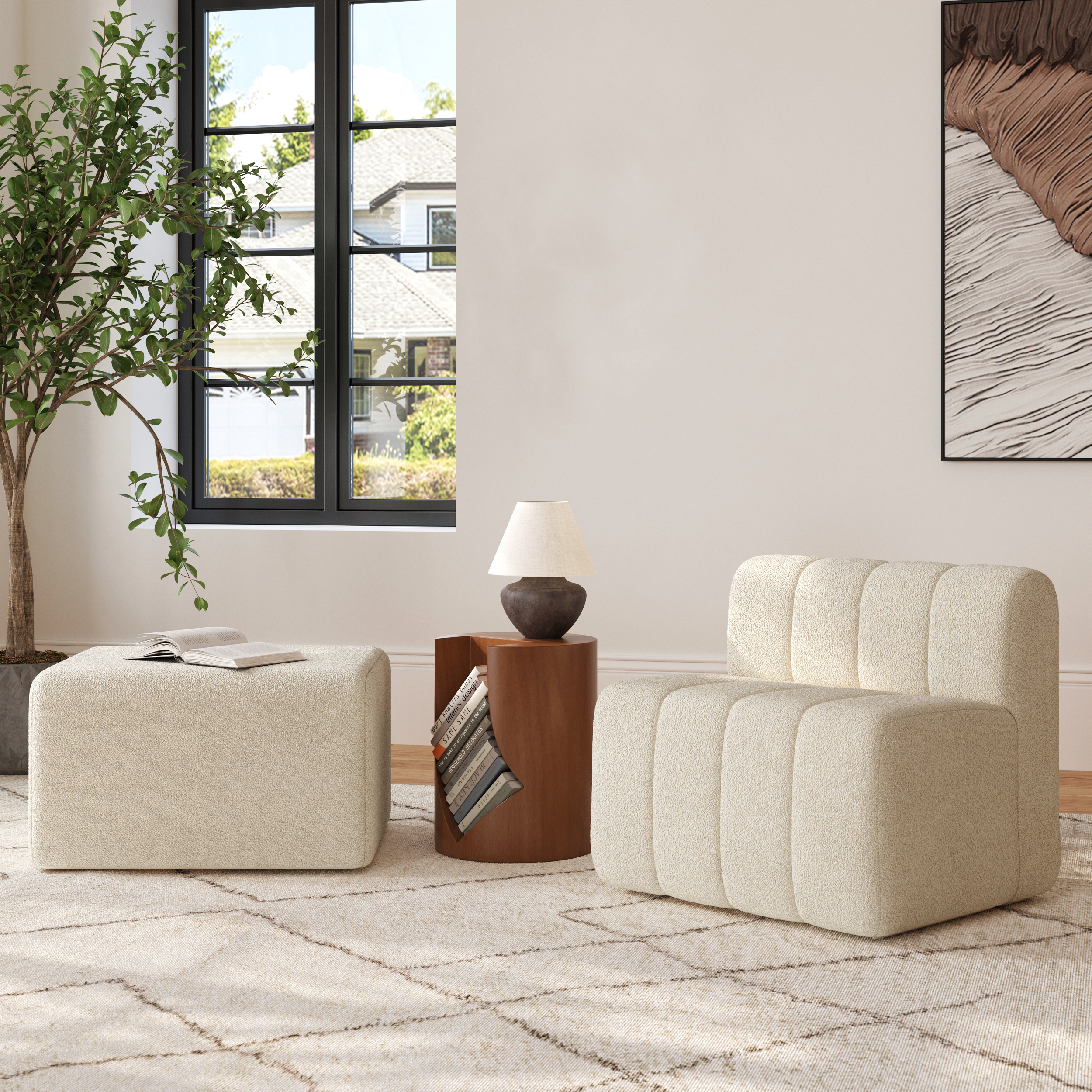 Modern Small Walnut Side Table with Open Storage Round End Table Bedside Table