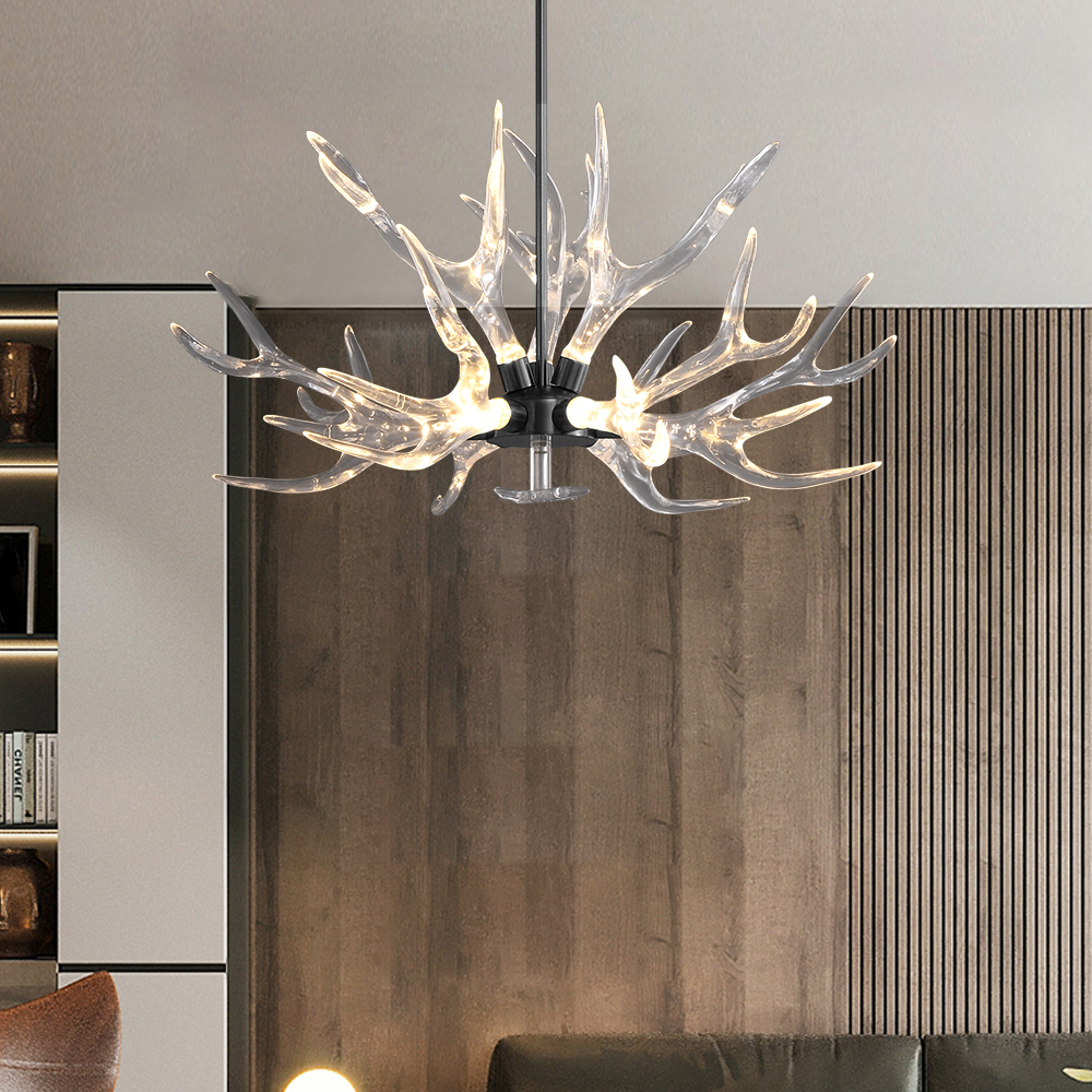 9-Light Antler Chandelier Matte Black Iron Finish 32.3" x 16.9"
