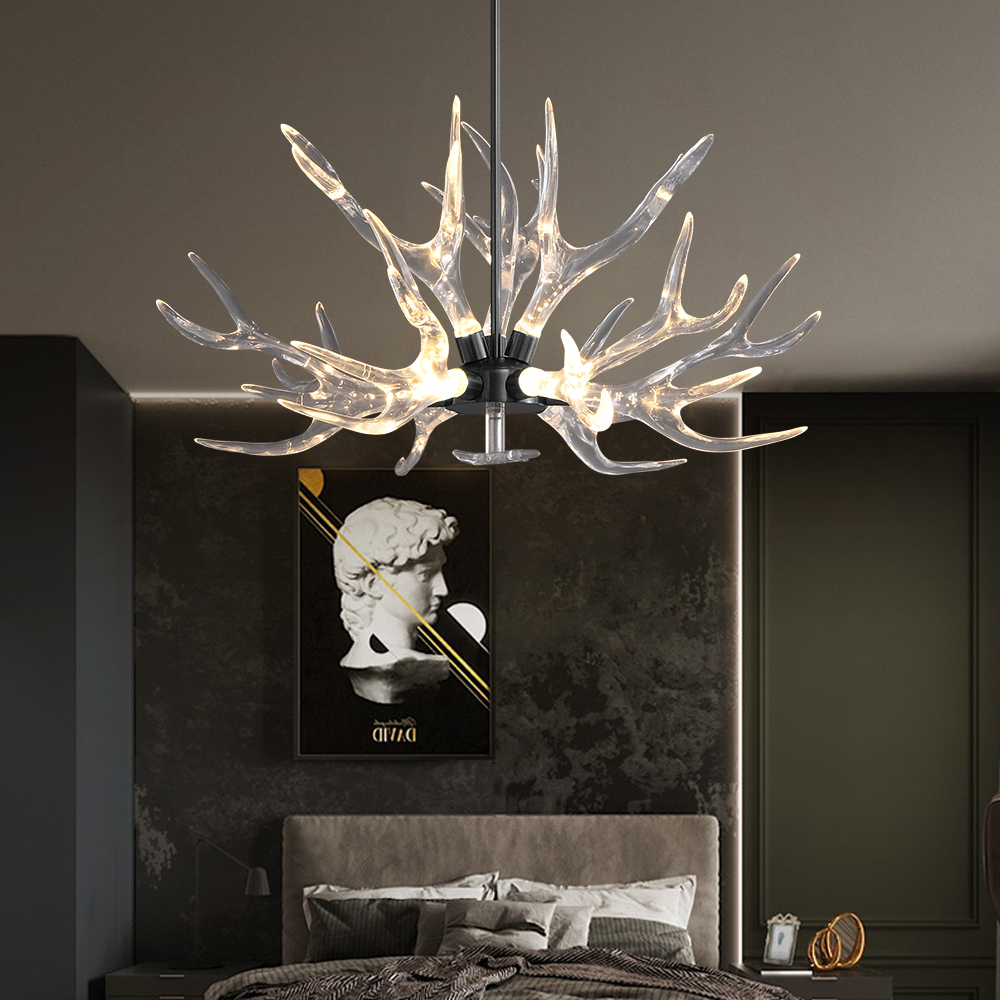 9-Light Antler Chandelier Matte Black Iron Finish 32.3" x 16.9"