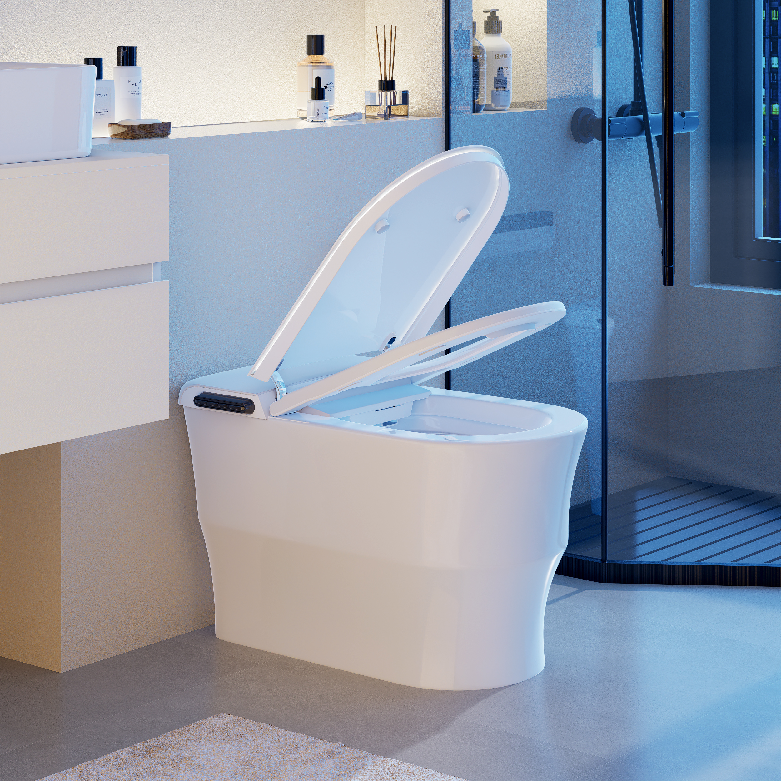 One-Piece Smart Toilet Elongated with Foam Shield & Aromatherapy Automatic Bidet Toilet