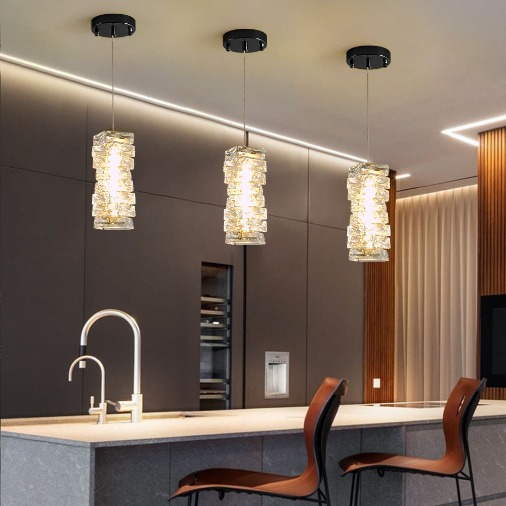 Modern Black Crystal Pendant Light– Dimmable Crystal Hanging Lamp