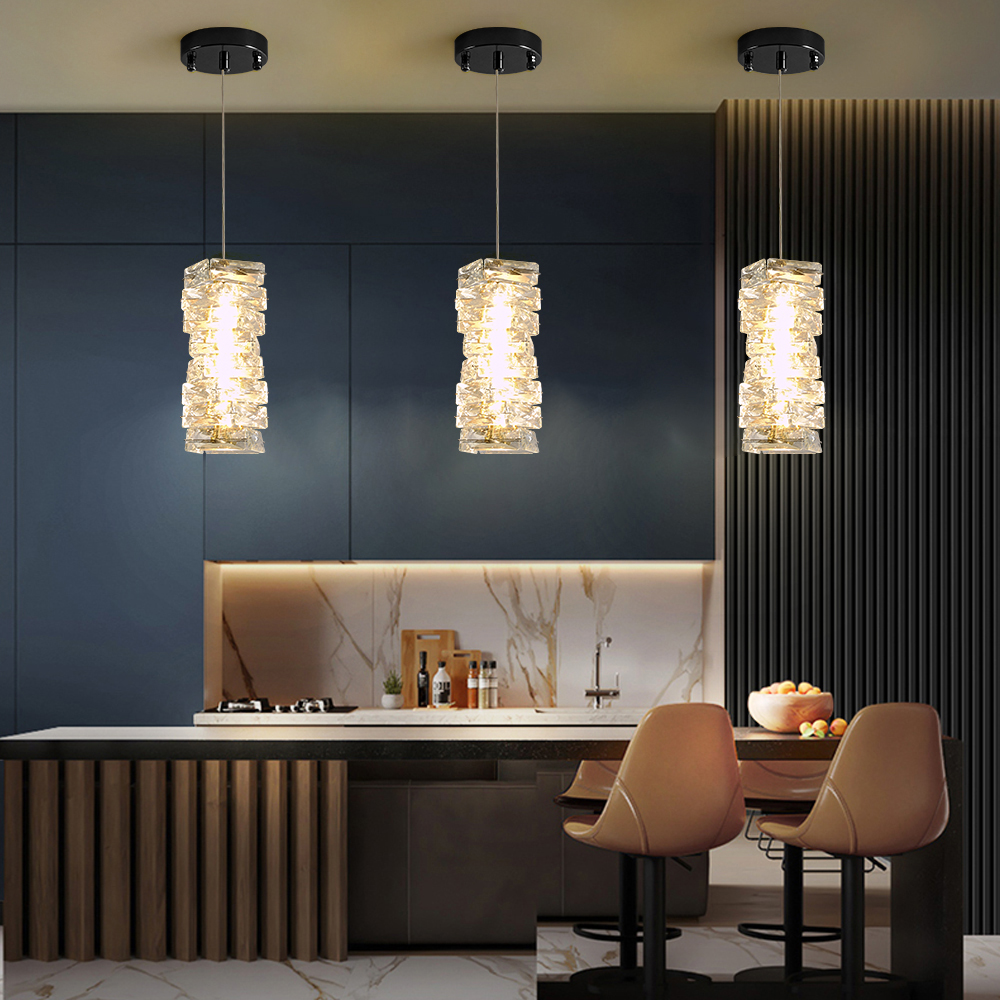 Modern Black Crystal Pendant Light– Dimmable Crystal Hanging Lamp