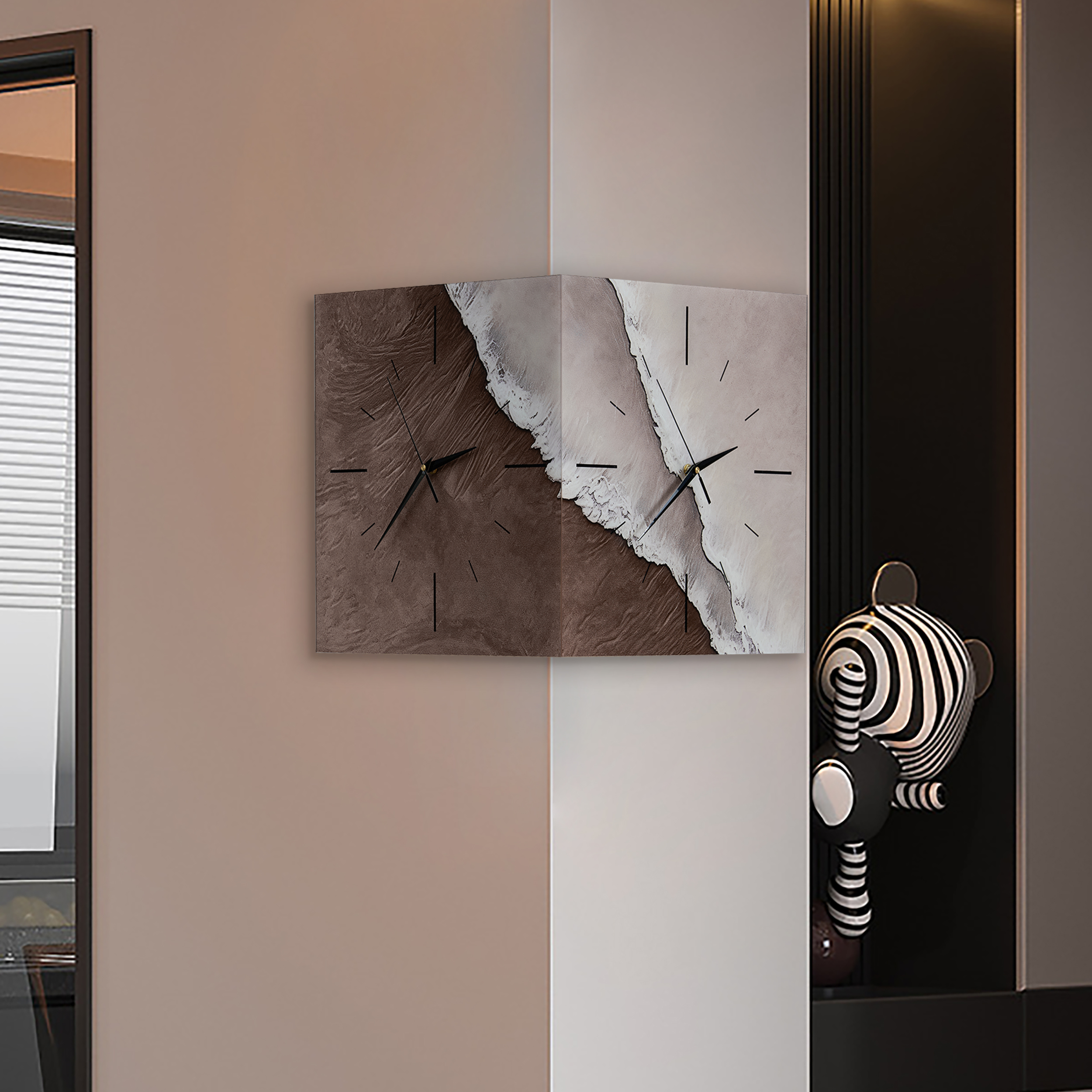 Modern Corner Wall Clock with Adjustable Lighting Durable Frame Textured Artistic Design in Living