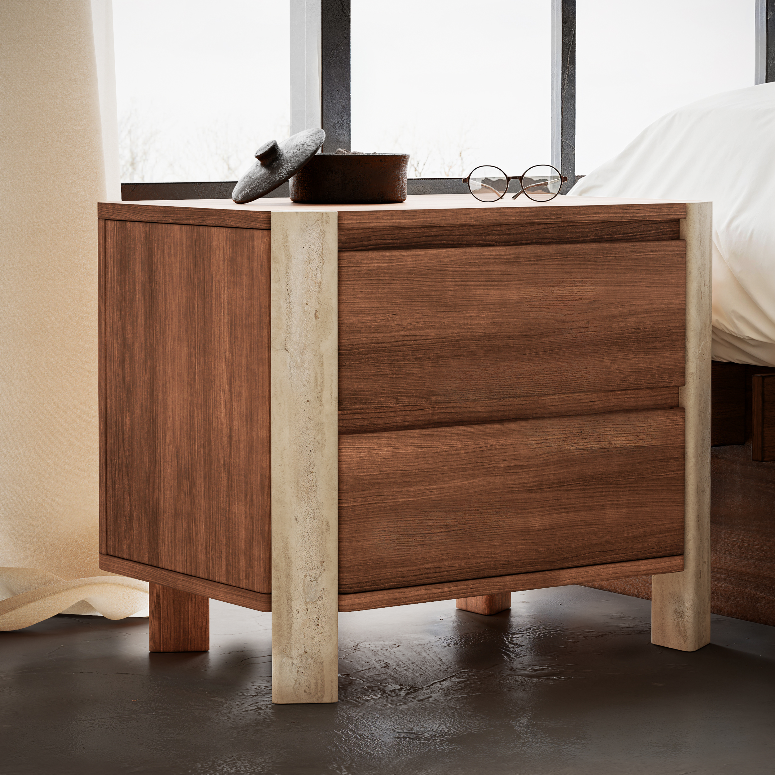 Joren 20" Wooden 2-Drawer Nightstand with Concrete Legs