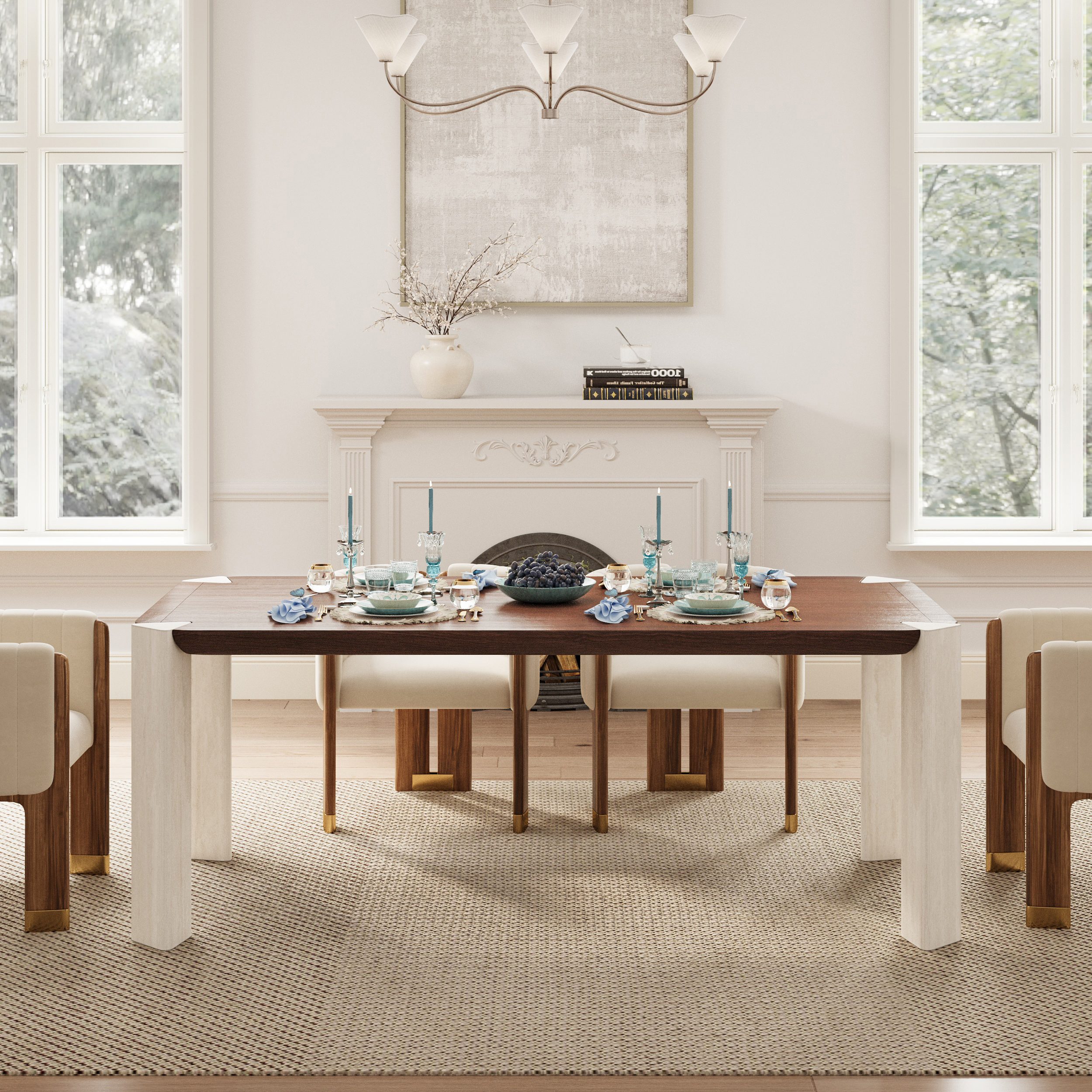 Joren 79" Rectangular Dining Table with Concrete Post Legs Seats 6-8 People