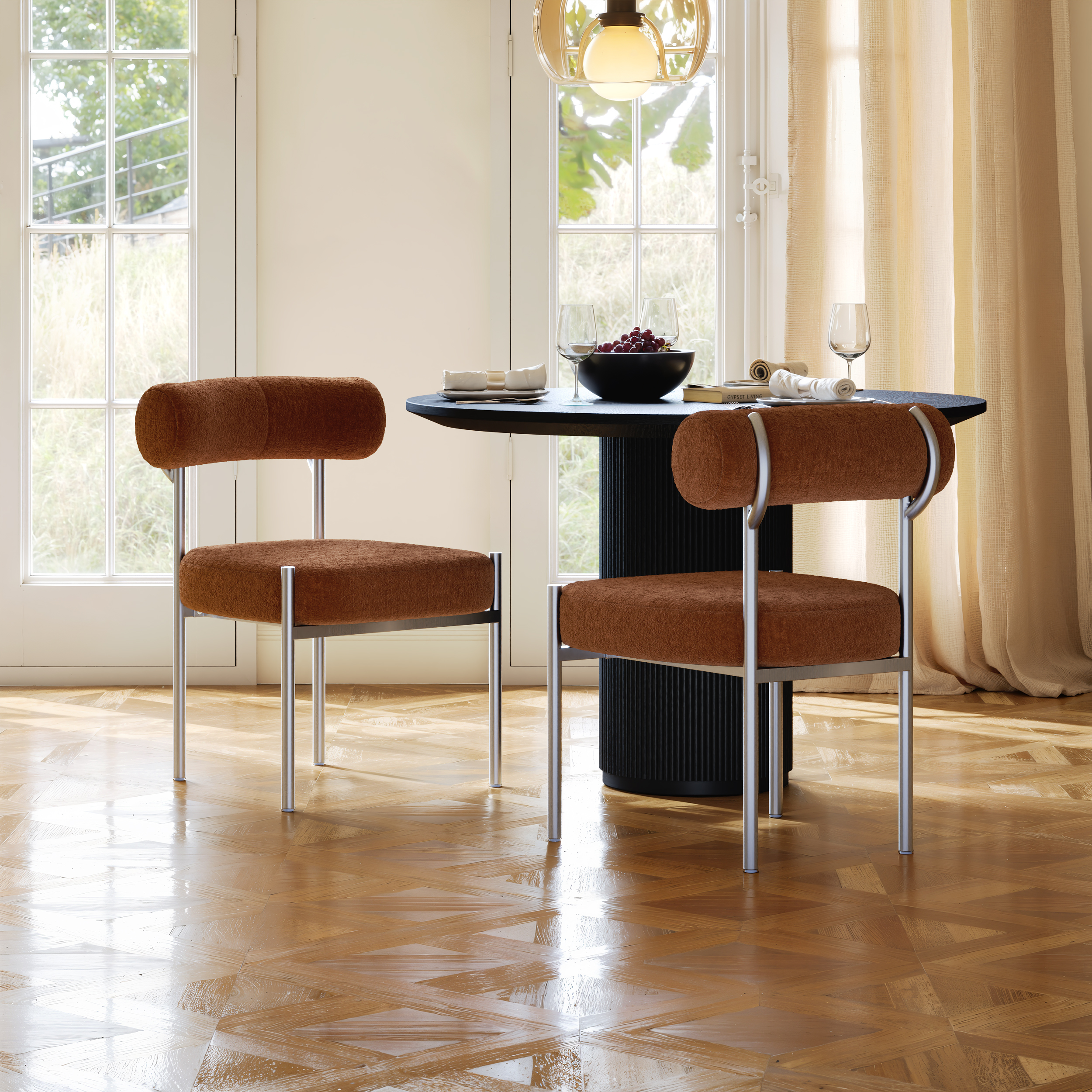 Modern Velvet Upholstered Dining Chair with Curved Back